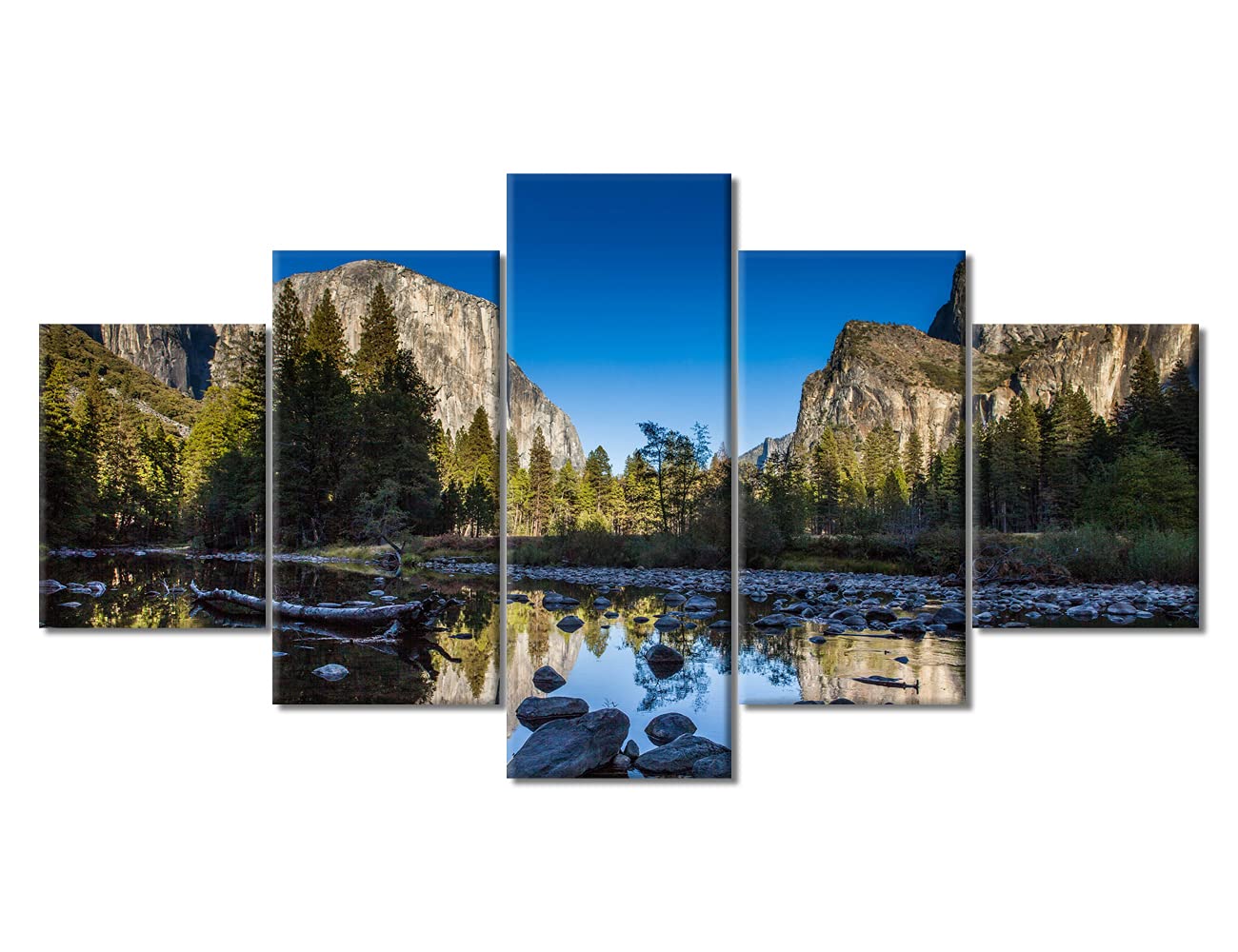 Wall Decorations for Living Room Yosemite National Park Wall Paintings Artwork 5 Panel Merced River and Yosemite Valley Room Decor Modern House Decor Framed and Stretched Ready to Hang (60''Wx 32''H)
