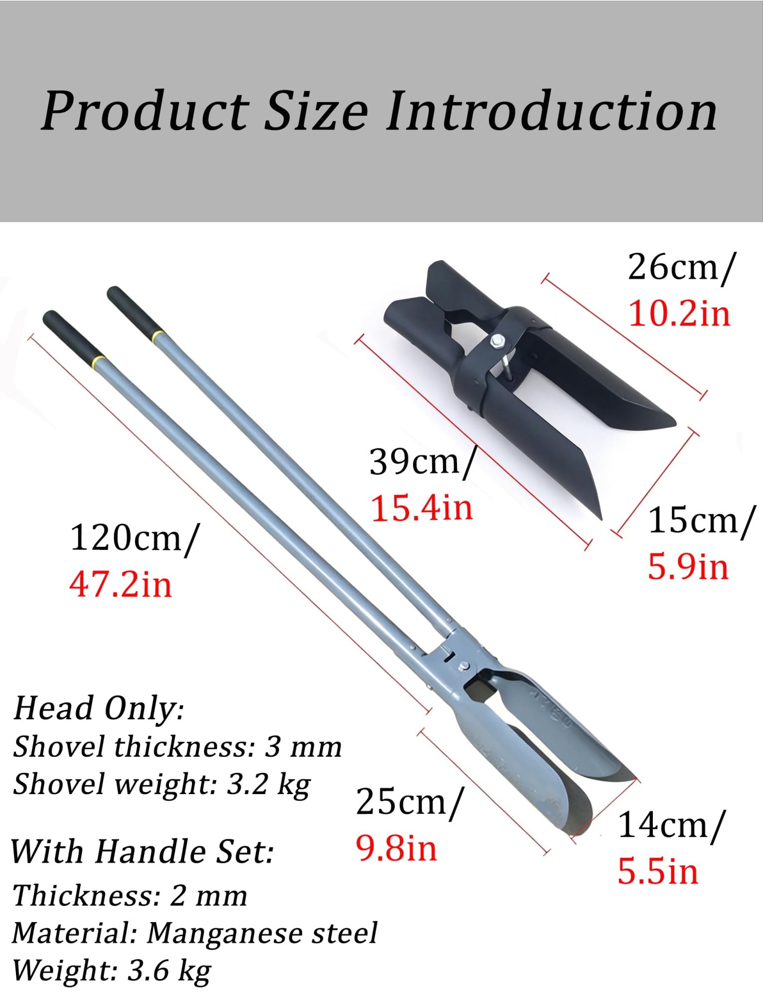 Robuster manueller Pfostenlochgräber mit ergonomischem Langen Griff – Erdbohrer aus Manganstahl for Zaunpfosten und Briefkästen(Digger Head Only)