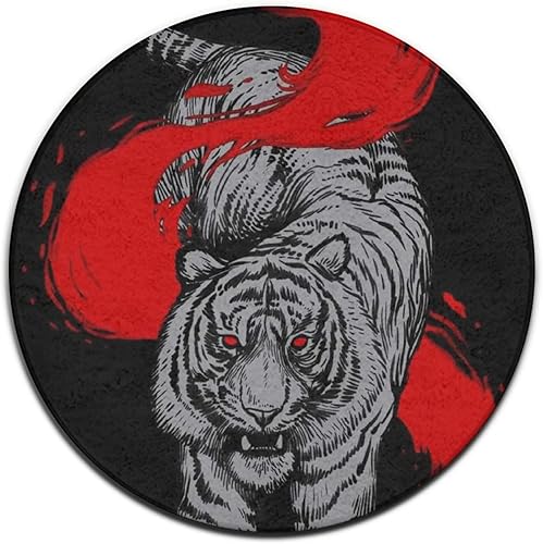 Miniatura 5 de Lujosa alfombra redonda de 24 pulgadas de diámetro, diseño de animales de tigre, antideslizante, decoración abstracta para sala de estar, hogar,