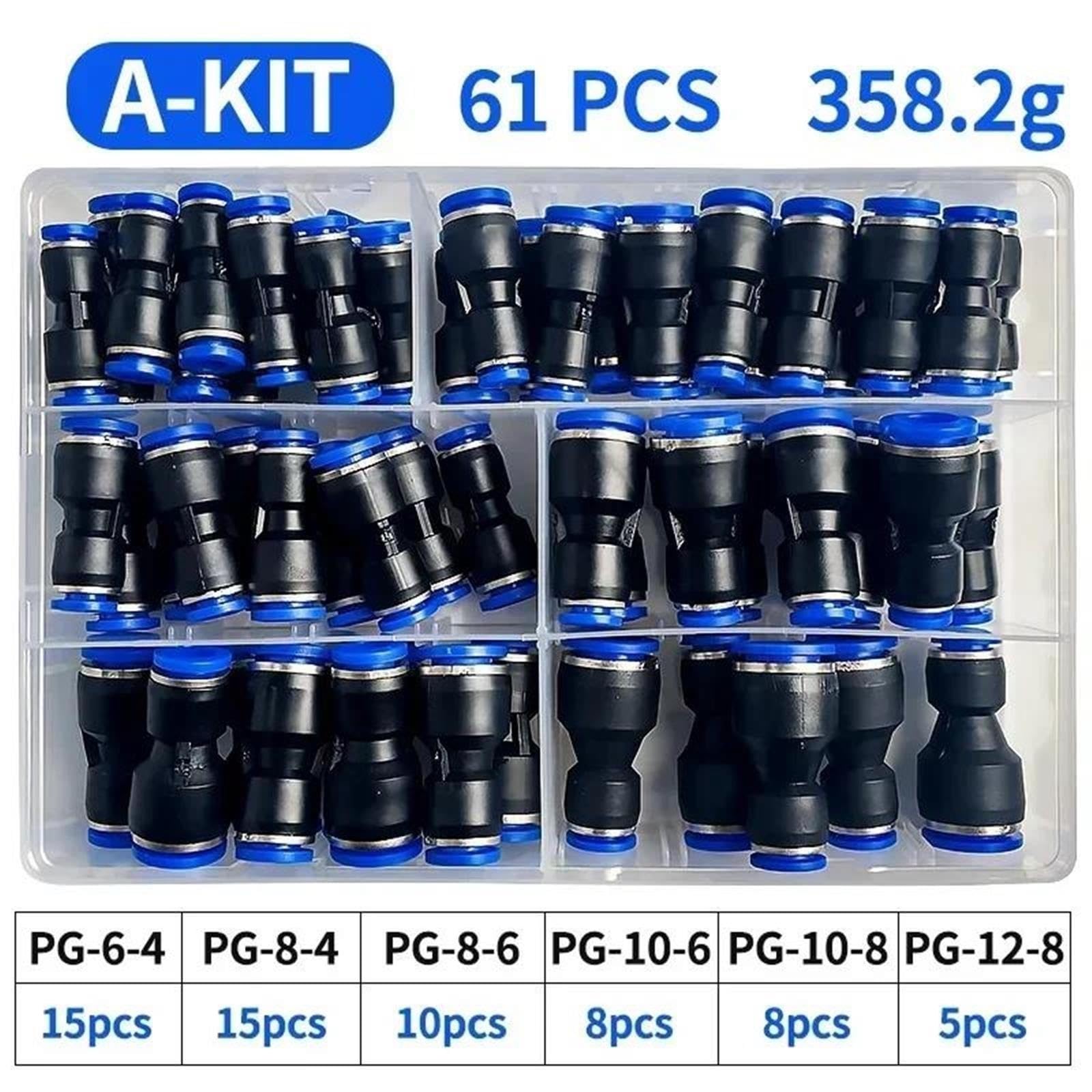61-teiliges Pneumatik-Montageset, PG-Reduzierstück, Luftschlauch, schnell