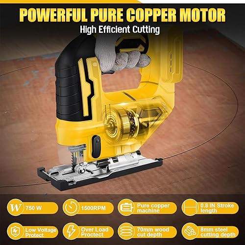 Miniatura 3 de Sierra de calar inalámbrica, herramienta de rompecabezas sin escobillas compatible con batería Dewalt de 20 V con luz de trabajo LED, cortes