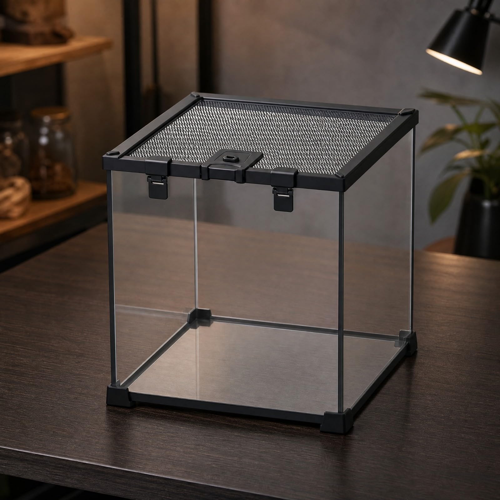 Terrario con Coperchio Ventilato in Rete Resistente Adattabile per Casa, 30x20x20 Cm