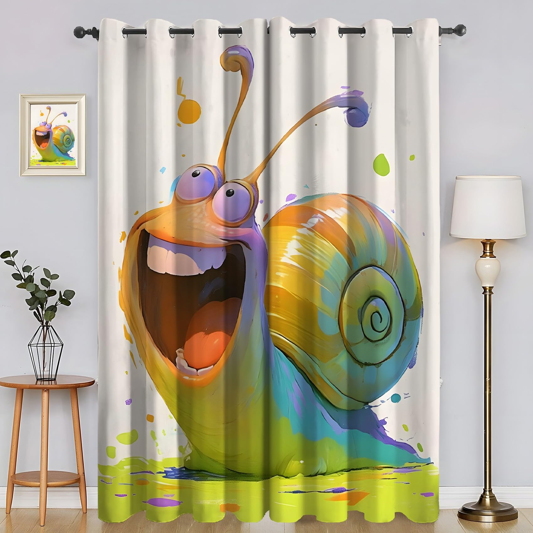 Genérico Izolowane termicznie zasłony zaciemniające 2 sztuki - 140x145cm, ślimak żółto-zielony, zasłony dekoracyjne salon/sypialnia, z pierścieniem do zasłony SA1568