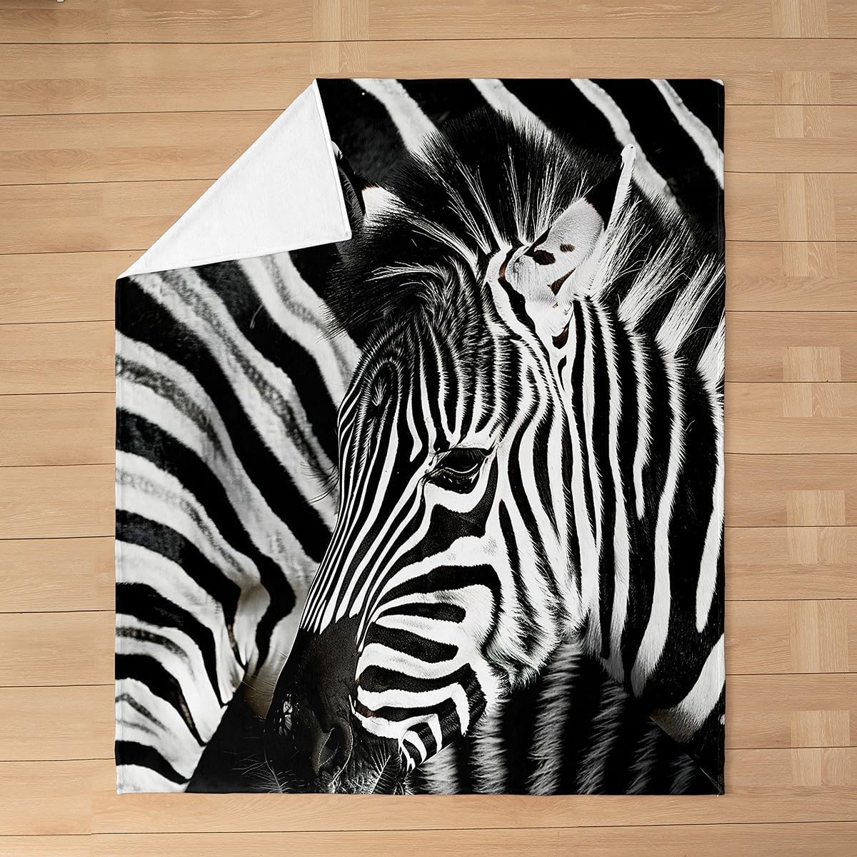 Zebra Fleece Blanket,Jungle Wild Animal Black and White Bed Blanket for Kids Teens,Tropical Wildlife Zebra Fur Print Flannel Blanket for Room Decor,Queen 90"x90"