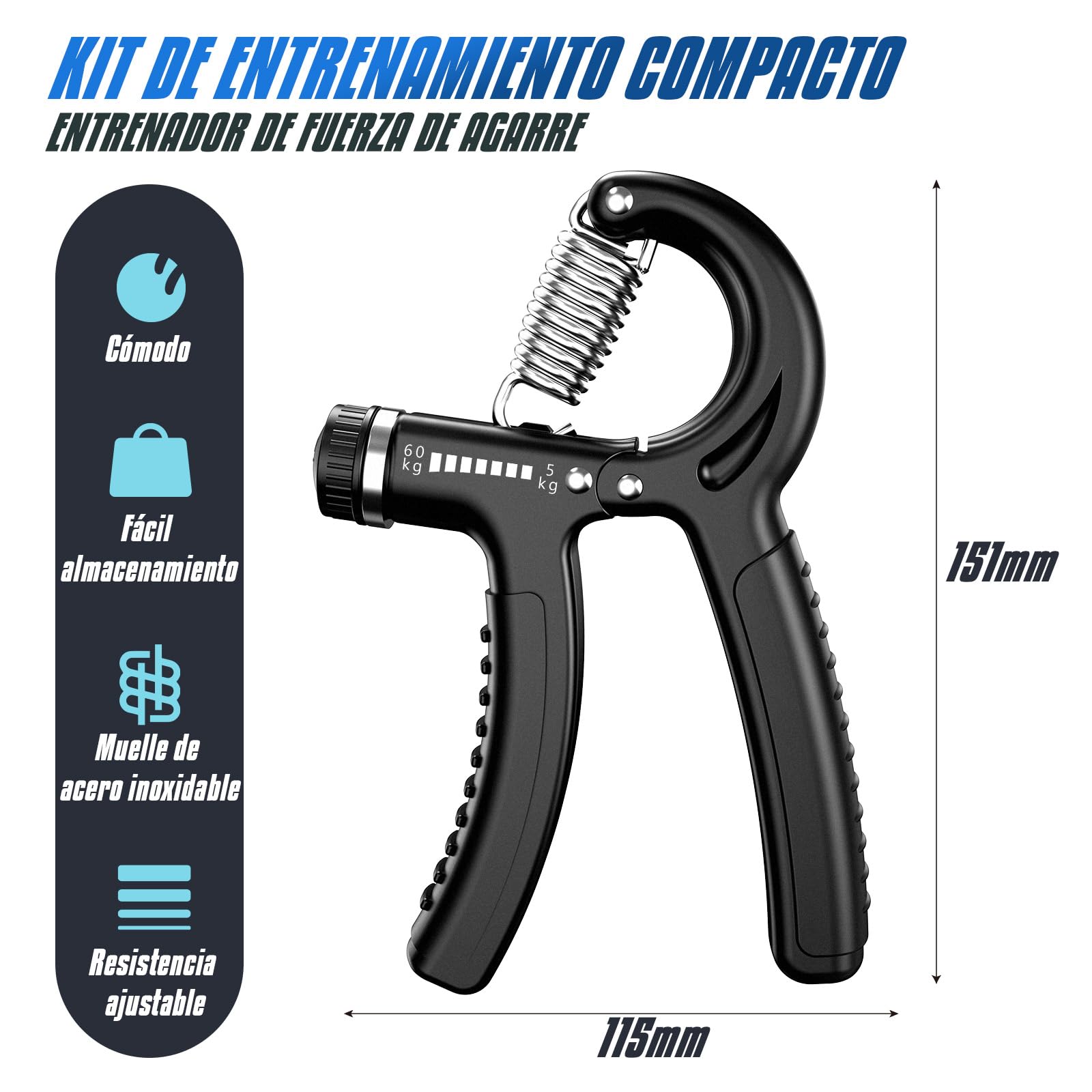 Hand Grip, Antebrazos Fortalecer con FuncióN de Conteo,Fortalecedor de Agarre con Resistencia Ajustable 5-60kg,Fortalecedores de Mano para Entrenar El Agarre,Dedos, La MuñEca
