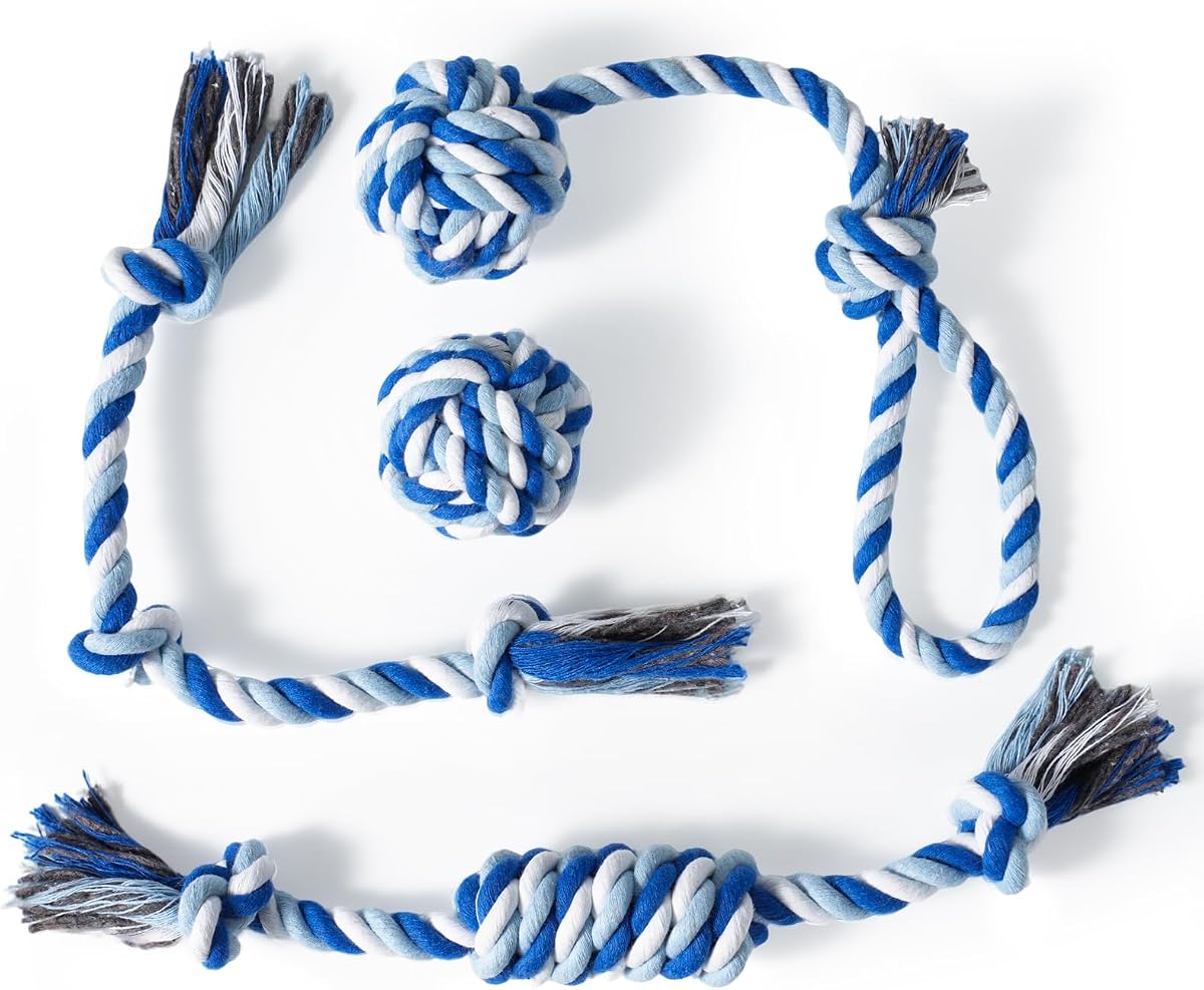 Dog Rope Toys 4 Pack, Puppy Teething Cotton Knot Chew Rope for Small Medium Dogs, Interactive Tug of War Dog Toys for Boredom, Teeth Cleaning