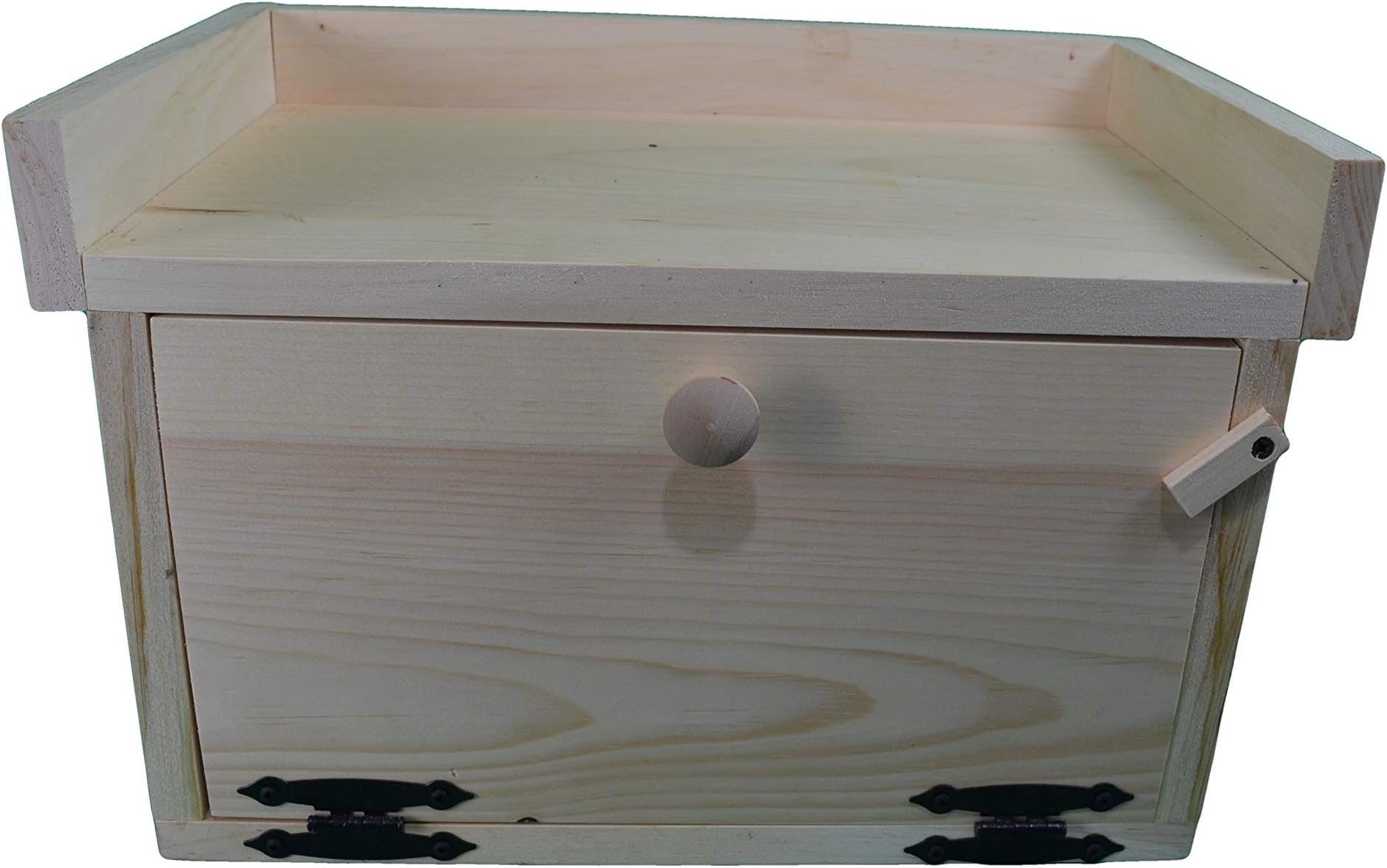Unfinished Pine Countertop Bread Box with Top Shelf