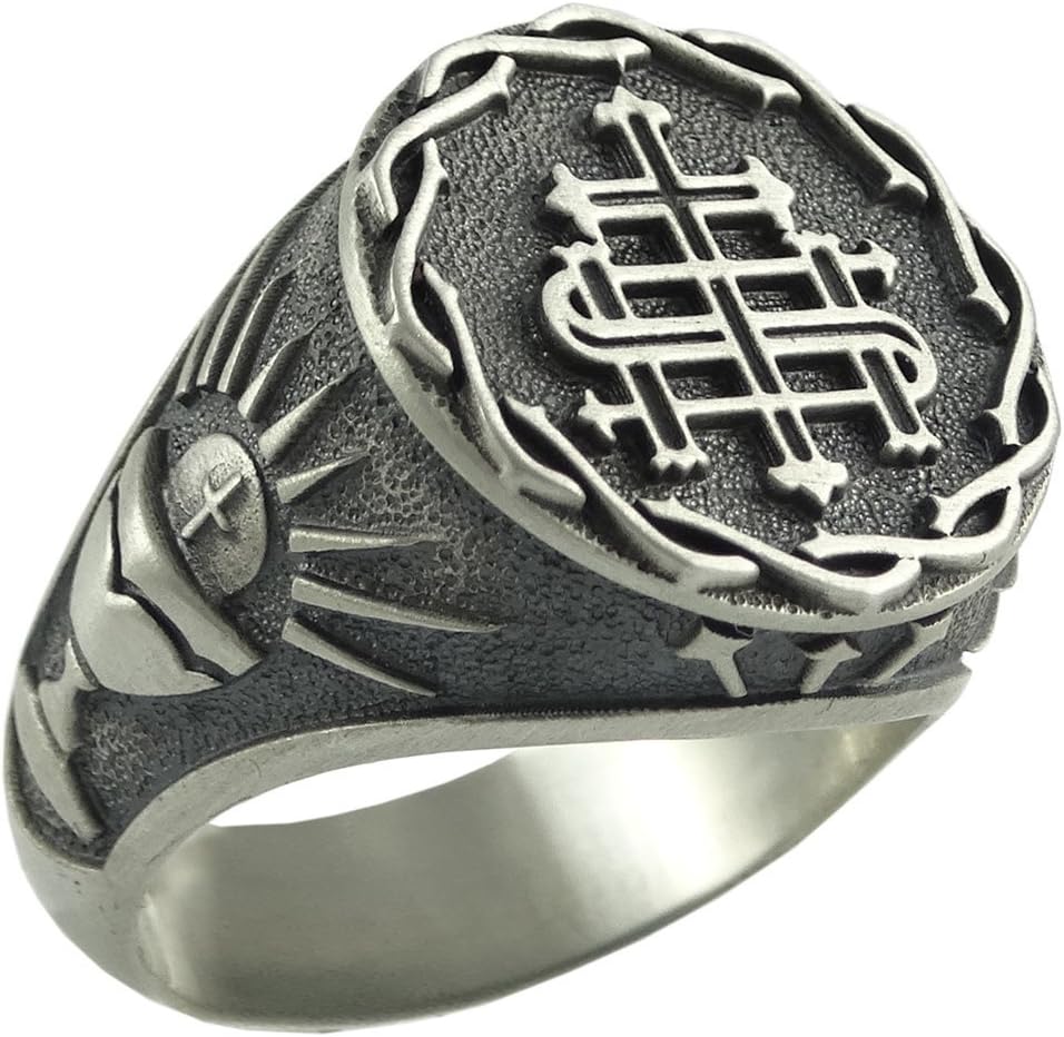 Jesuit IHS Silver 925 The Holy Name of Jesus Mens Custom Made Religious ring