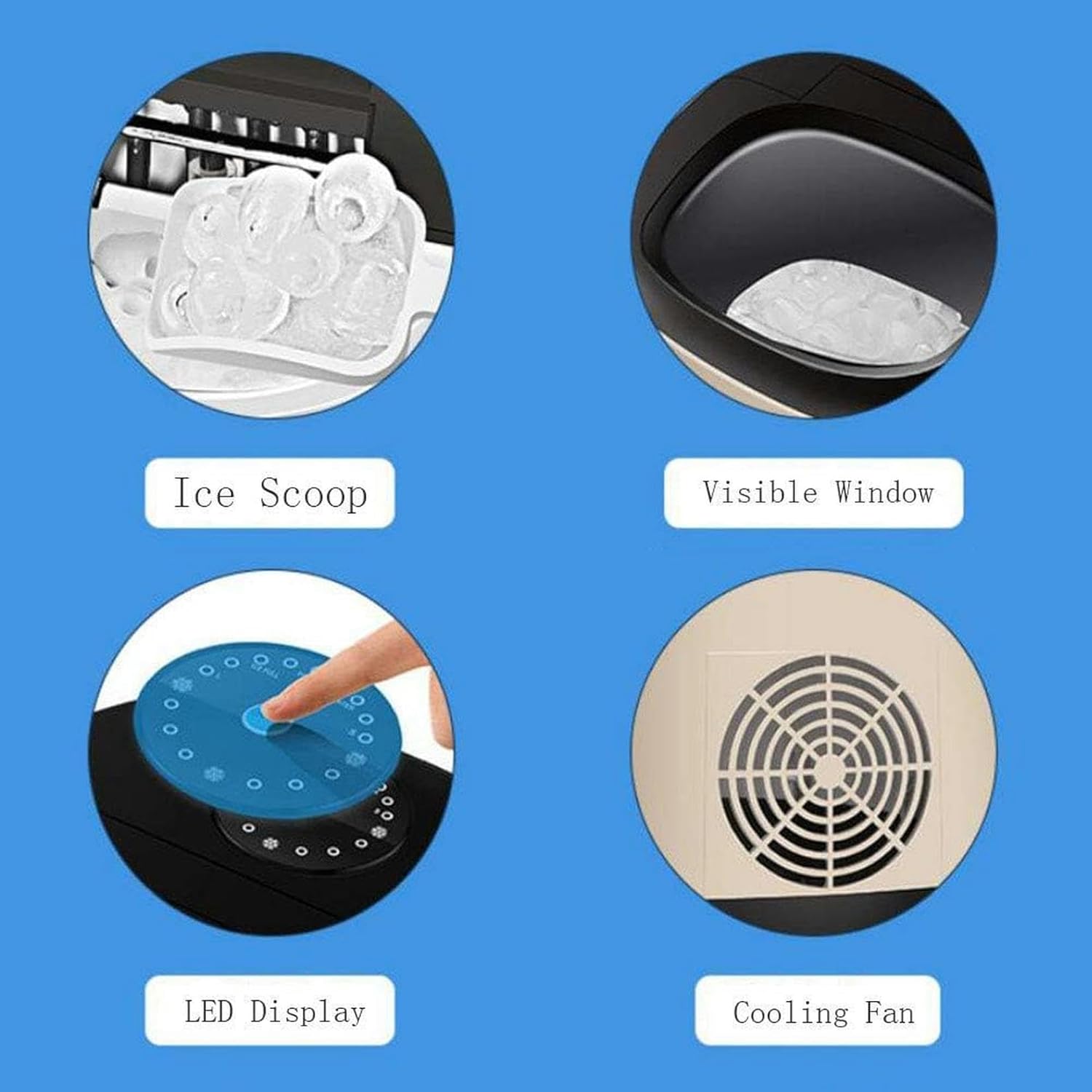 Ice Maker Machine Ice Scoop,Small Ice Cube Maker Machine Home,25kg in 24h 2.3L 9 Ice Cubes Ready in 6 8 Minutes 2 Sizes Gold (Gold) (Gold)