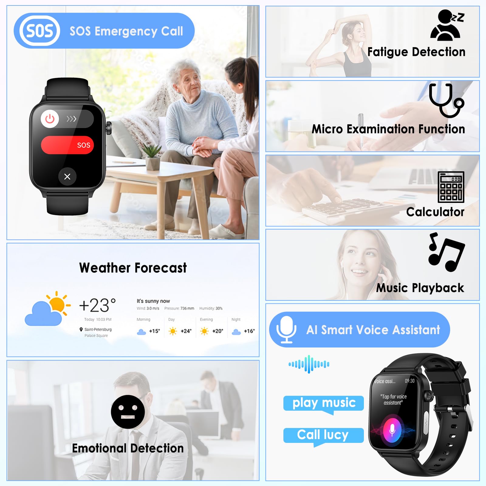 Smartwatch Uomo ECG+HRV/Acido Urico/BMI/Sonno, 1.96''𝐆li𝐜𝐞𝐦𝐢𝐚 Orologio con Funzione Telefono, 24h Frequenza cardiaca SPO2 Pressione Sanguigna Temperatura Corporea Monitoraggio Per Android/iOS