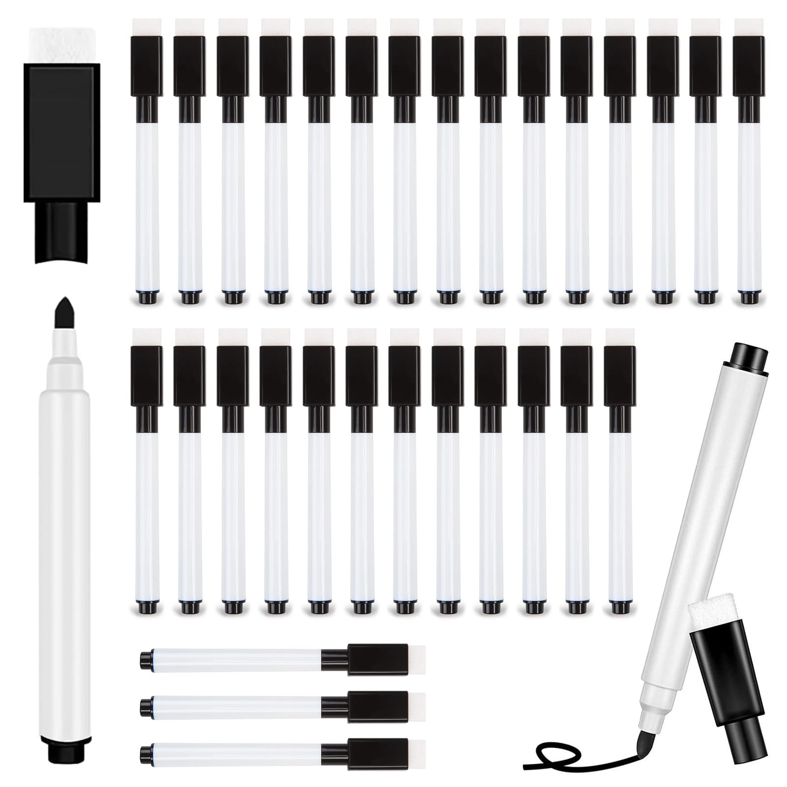 30 Piezas Rotuladores Pizarra Blanca con Borrador, Rotuladores Pizarra Magnetica, Marcadores Magnéticos de Punta Fina, Whiteboard Marker, Canetas Quadro Branco, para Hogar, Escuela, Oficina