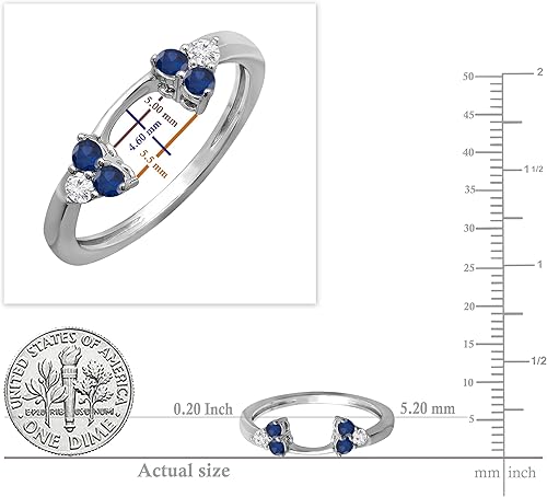 Miniatura 5 de Dazzlingrock Collection Anillo de boda redondo de oro de 14 quilates con zafiro azul y diamante blanco para mujer, banda de guardia a juego