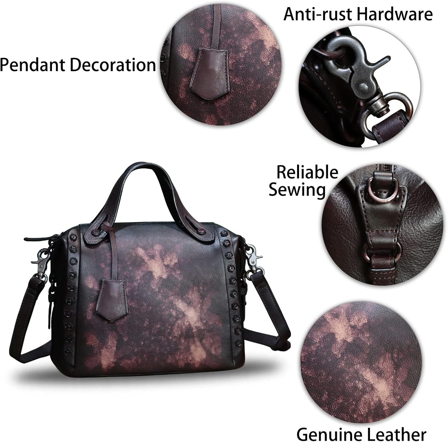 Genuine Leather Satchel Handbag for Women Retro Handmade Top Handle Crossbody Shoulder Bag Purses (Brown) - Image 6