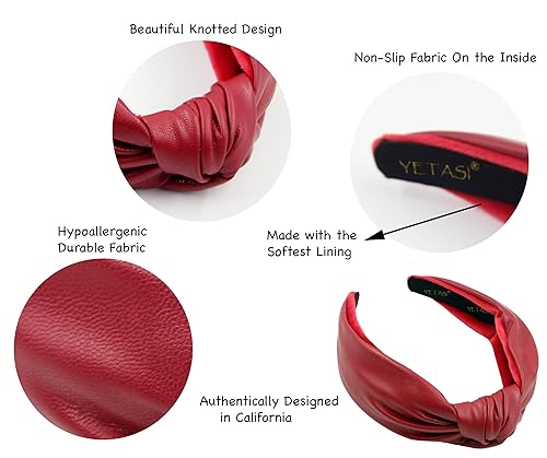 Miniatura 4 de YETASI Diademas para mujer, diademas rojas de moda para mujer, diadema anudada de piel sintética para mujer, es un elegante nudo superior para