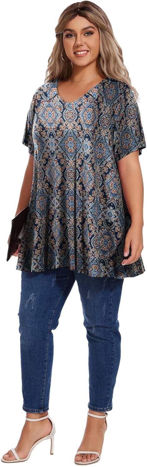 OVERWORETY Women's Plus Size Summer Tops Casual Business Collared Lapel V Neck Shirts Short Sleeve Dressy Polo Blouses Tunic - Image 5