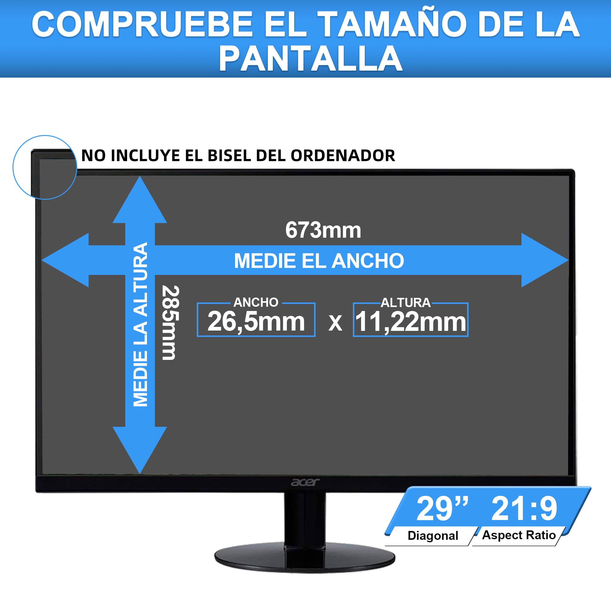 ZOEGAA Pantalla Antipiquete para Monitor 29 pulgadas 21:9, Desmontable, Pantalla Antipiquete con Bloqueo de Luz Azul y Antirreflejo, para HP/Dell/Acer/Lenovo/ThinkPad/Asus