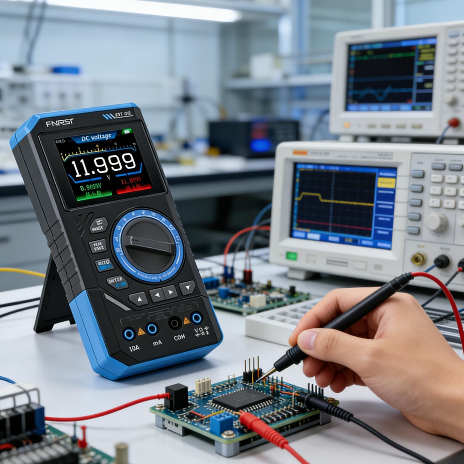 DST-210 Handheld Oszilloskop, 3 in 1 Digitales Oszilloskop Tragbar 1MHz 5MSa/s Abtastrate 19999 Counts TRMS 2.8'' TFT Signalgenerator AC/DC Spannungstest Kondensator Widerstand Diode