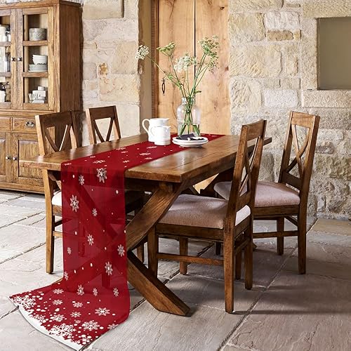 Miniatura 3 de Double Love Fantasy Snowflake Chiffon Table Runner 120 Inches Long, Voile Sheer Tulle Runner for Rustic Wedding Reception Bridal Shower Decorations