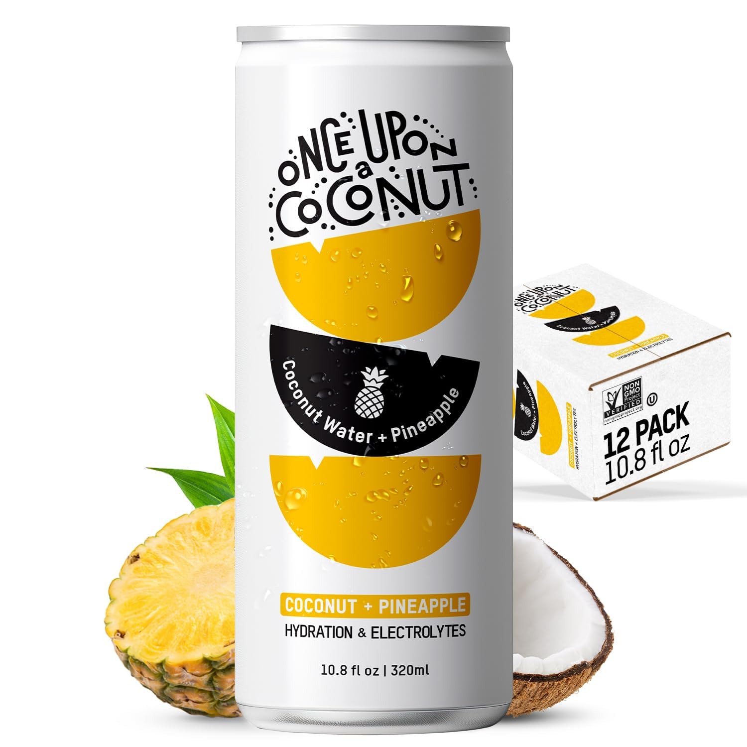 Once Upon a Coconut Premium Pineapple Coconut Water - Low Calorie All-Natural Drink with Electrolytes - Non-GMO - Gluten-Free -10.8 Fl Oz (Pack of 12)