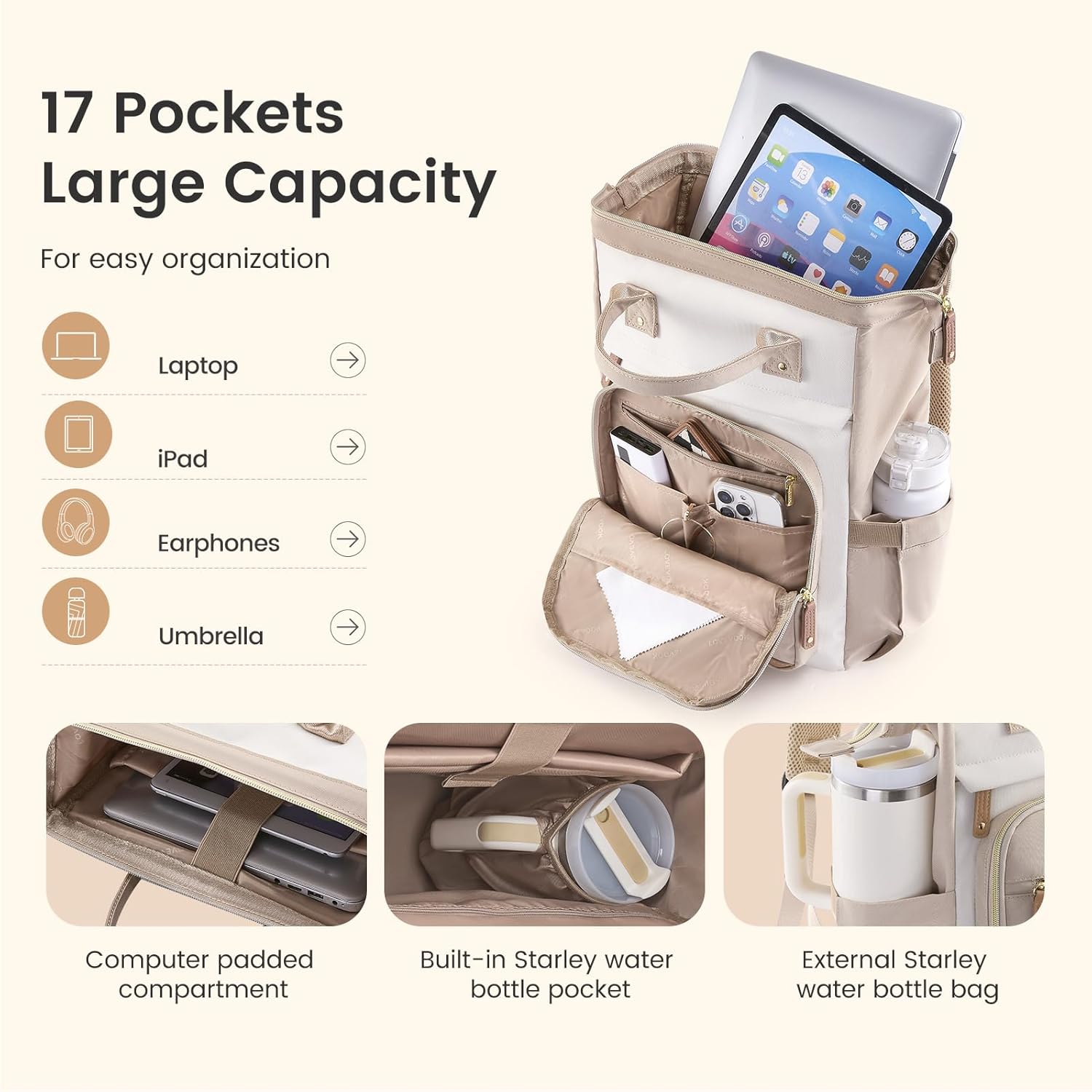 LOVEVOOK Laptop Backpack for Women Work Bag with Large Capacity Cup Side Pocket, 15.6 Inch Waterproof Computer Backpacks Purse, College Bookbag for School, Business, Teacher, Travel - Image 2