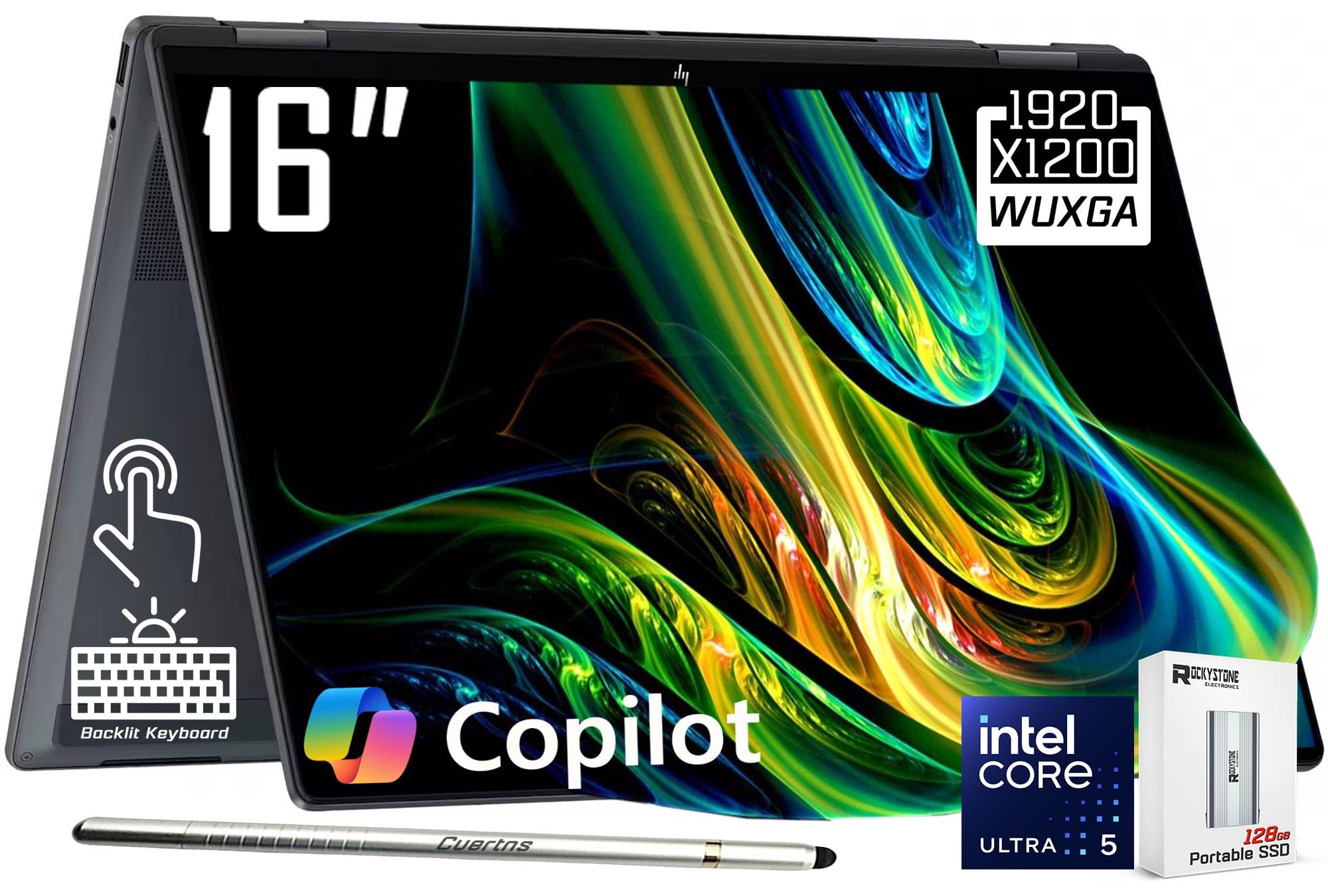 HP OmniBook X Flip 2-in-1 Copilot+ AI PC Laptop, 16" 2K Touchscreen, Intel Core Ultra 5 226V(>Ultra 7 155U), 16GB LPDDR5X, 512GB SSD, 5MP IR Webcam,