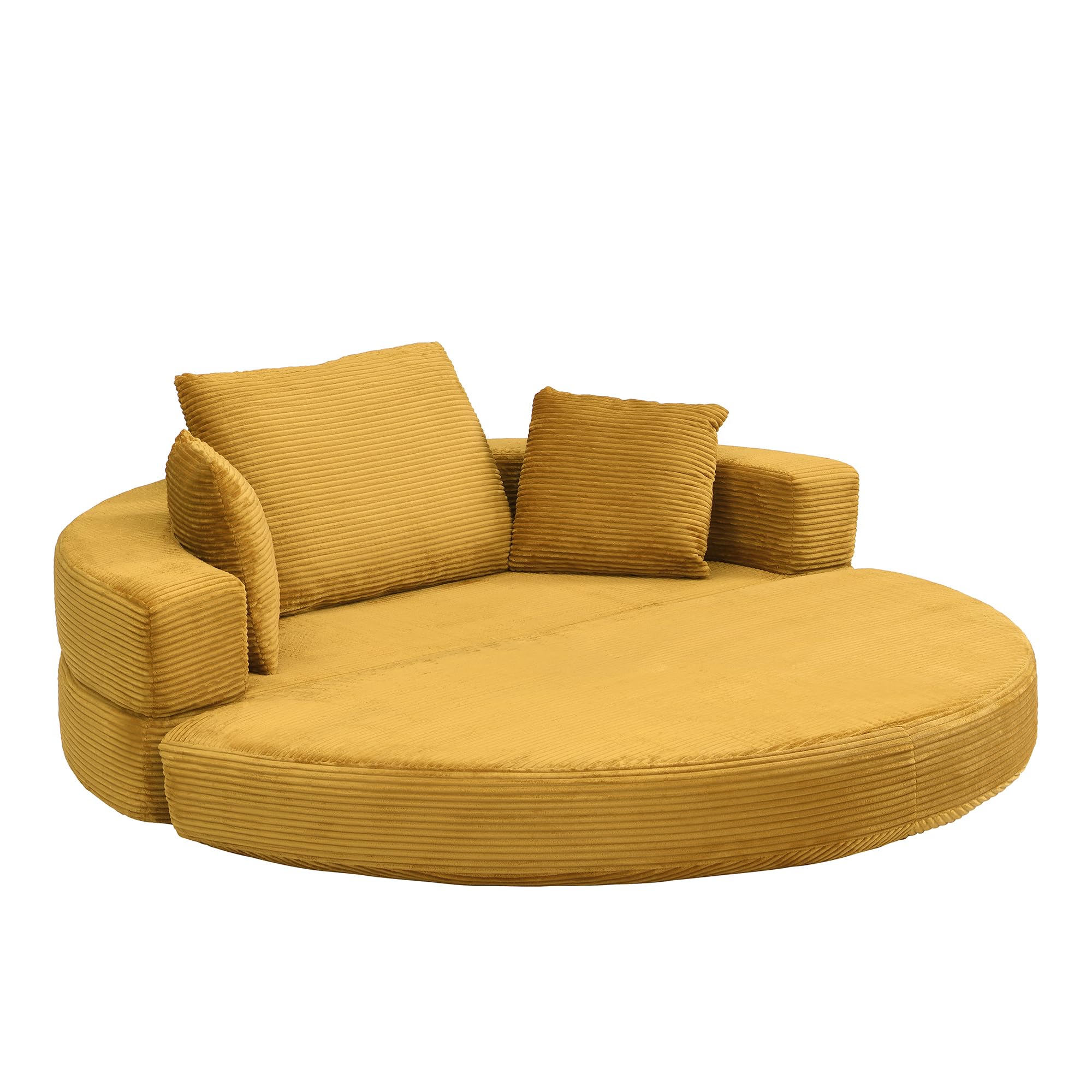 Merax Klappsofa Bett 2 in 1 Boneless Couch Schlafsofa Klappsofa Bett Gästebett Lazy Sofa Bodensofa, Modulares Bodensofa mit Kissen, oval 173x176 cm, Sofa für Wohnzimmer & Schlafzimmer,Gelb
