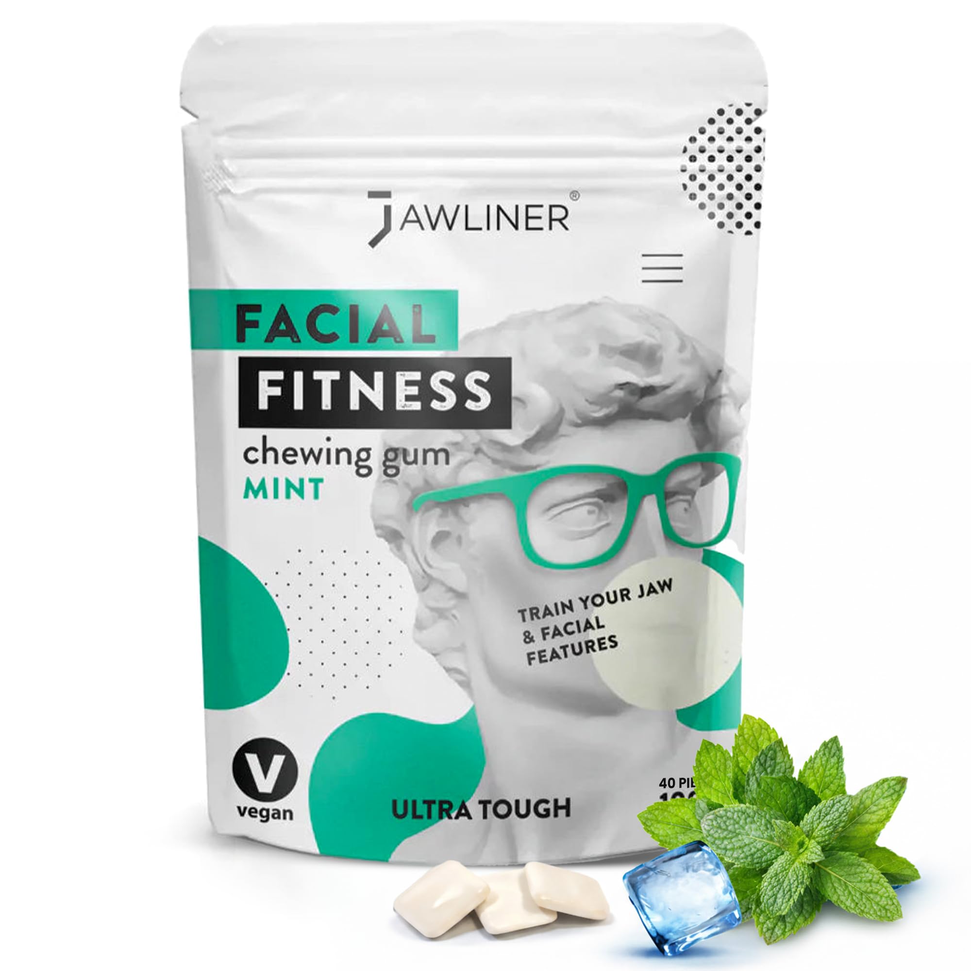 JAWLINER Fitness Chewing Gum (2 months pack) Jawline Sugar Free Mint Gum - Jawline Exerciser For Mewing And Shapen The Jaw - 15x Harder Than Regular Gum