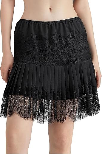 Women Lace Skirt Ruffle Mini Skirt Half Slip Layered Pleated Flowy Skirt