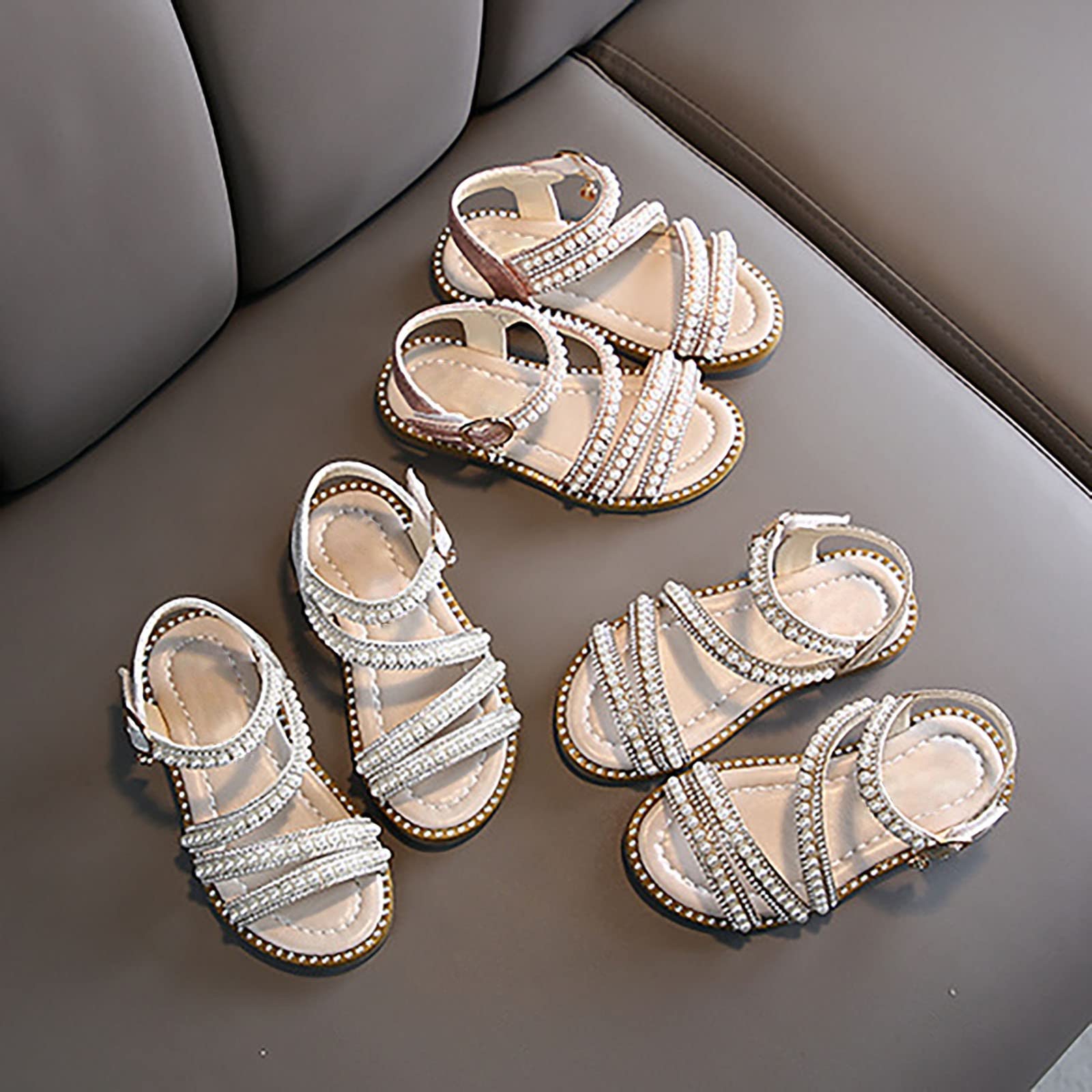 YHQZNLXQ Sandalias de Verano para niñas Edición Coreana Niñas pequeñas Perlas Zapatos de Princesa de Encaje Abierto Zapatos de Rendimiento pequeños medianos Grandes Primeros Zapatos para Caminar