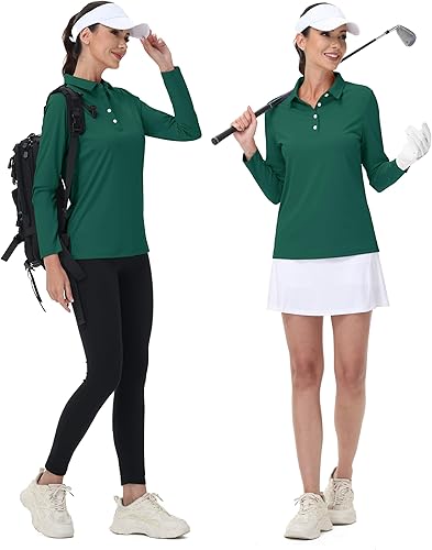 Miniatura 6 de MAGCOMSEN Camisetas tipo polo de manga larga para mujer, de secado rápido, protección solar UPF 50+, ligeras, atléticas, para tenis