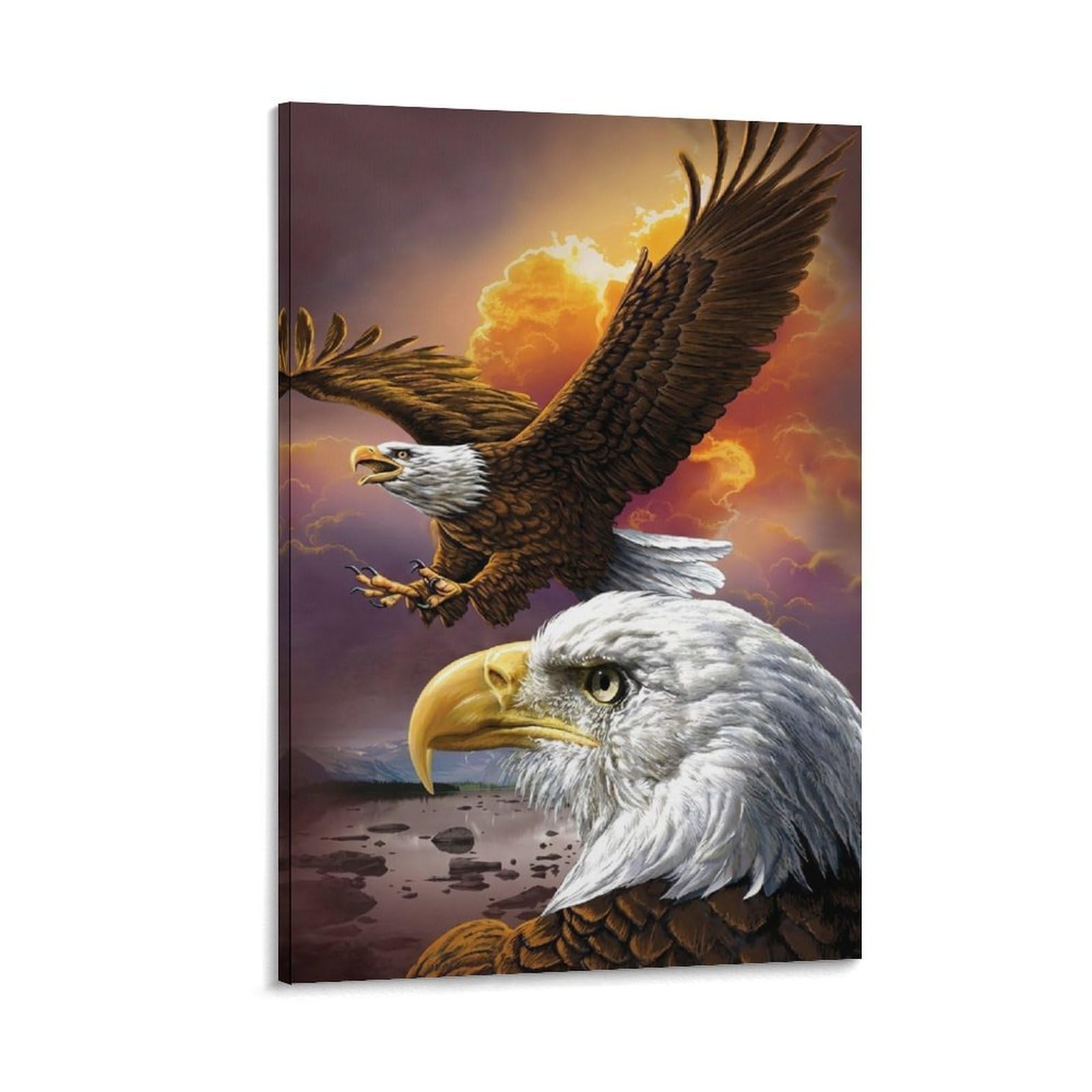 DHBANEIOK Eagle Flying Sunset Poster Artwork Giclee Canvas Prints Modern Wall Art Picture Wall Hanging for Bathroom Wall Decor 24x36inch(60x90cm)