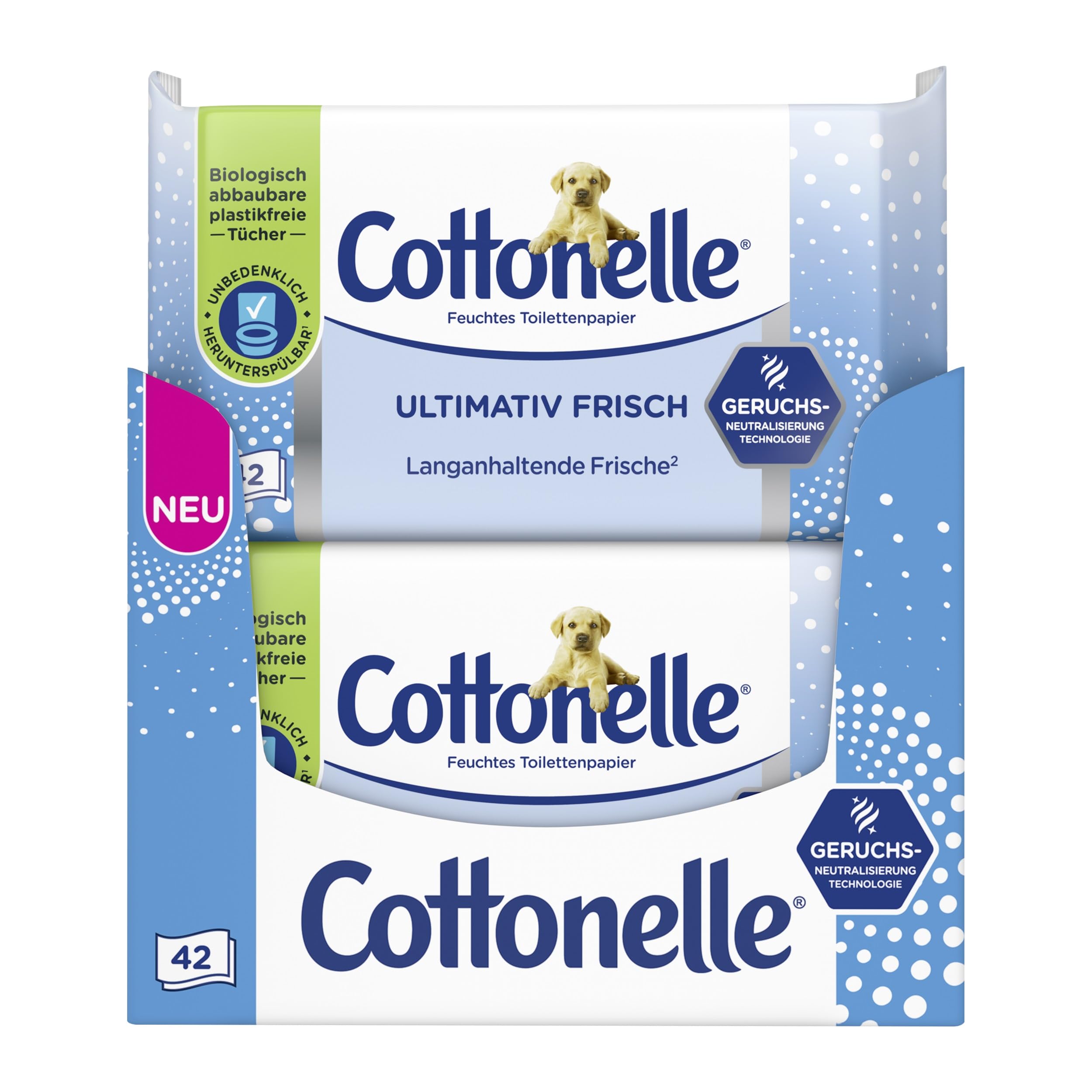 Cottonelle Feuchtes Toilettenpapier, Ultimativ Frisch, 12 x 42 Tücher, DEODYCYLX-Technologie, Sanft zur Haut, Ohne Alkohol und Farbstoffe, Sensitive, Biologisch Abbaubar