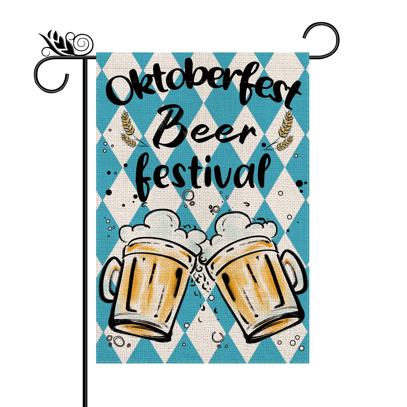 Oktoberfest Garden Flag Beer Festival Vertical Double Sided Plaid Flag Bavarian Celebration Party Yard Lawn Outside Decorations 12.5x18 Inch