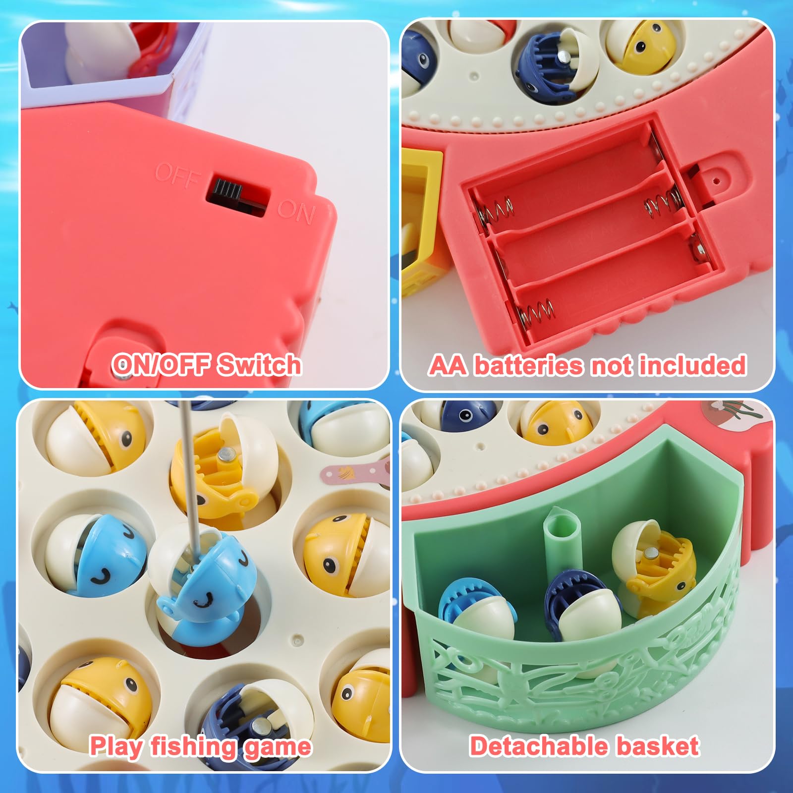 Jeux de Pêche Électriques, Jeu de Pêche à la Ligne avec 55 Poissons et 8 Cannes à Pêche, Jouet de Pêche Musical avec Plateforme, Jeu Magnétique Cadeau pour Enfant Garçons Filles 3-6 Ans