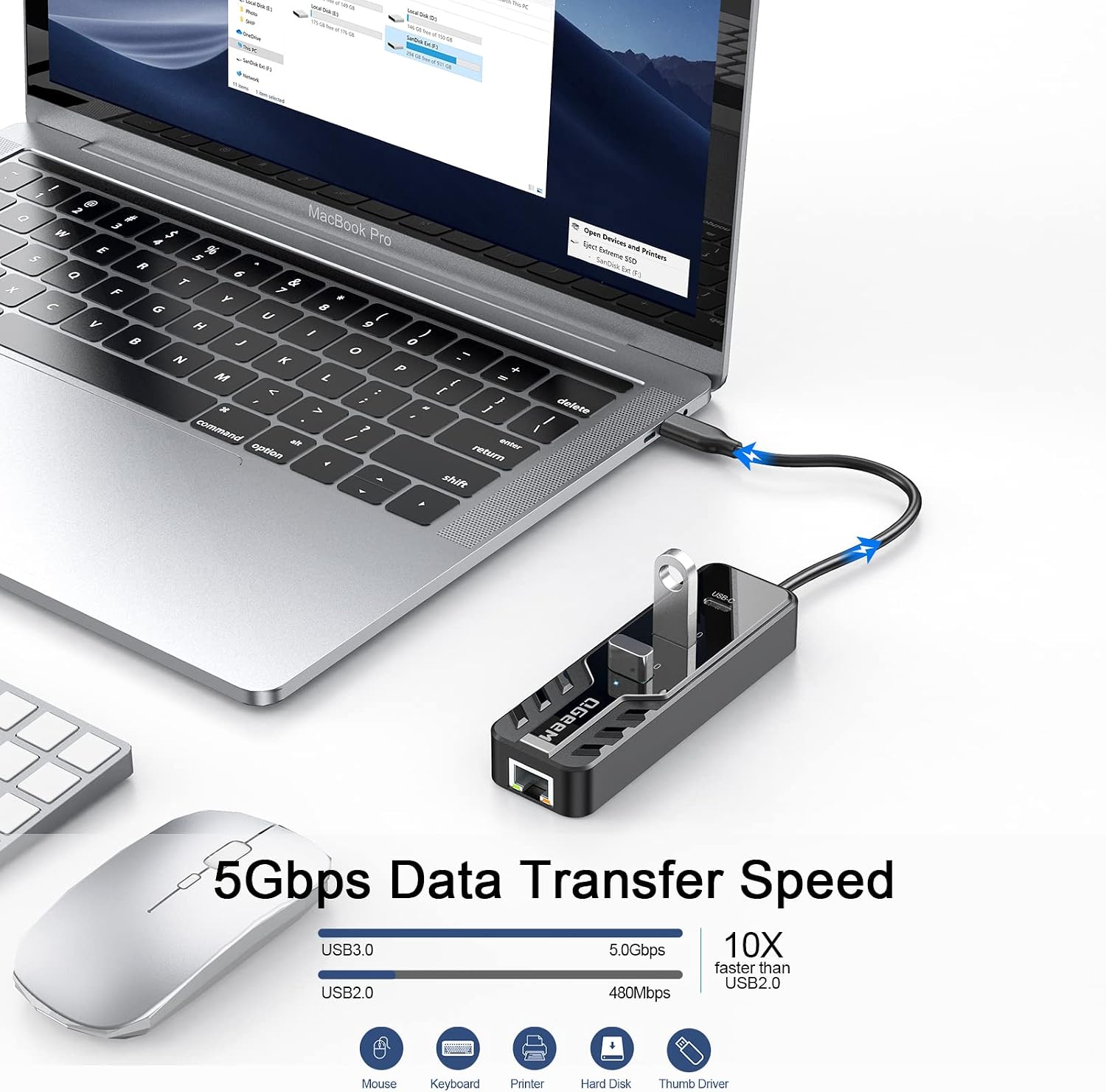 QGeeM USB C to Ethernet 2.5G Adapter, 4-in-1 USB C Hub to 4k Monitor,100W Power Delivery,2 USB 3.0,Full Function USB C Adapter Compatible with Thunderbolt 3/4 MacBook,Lenovo,Dell,HP,Surface