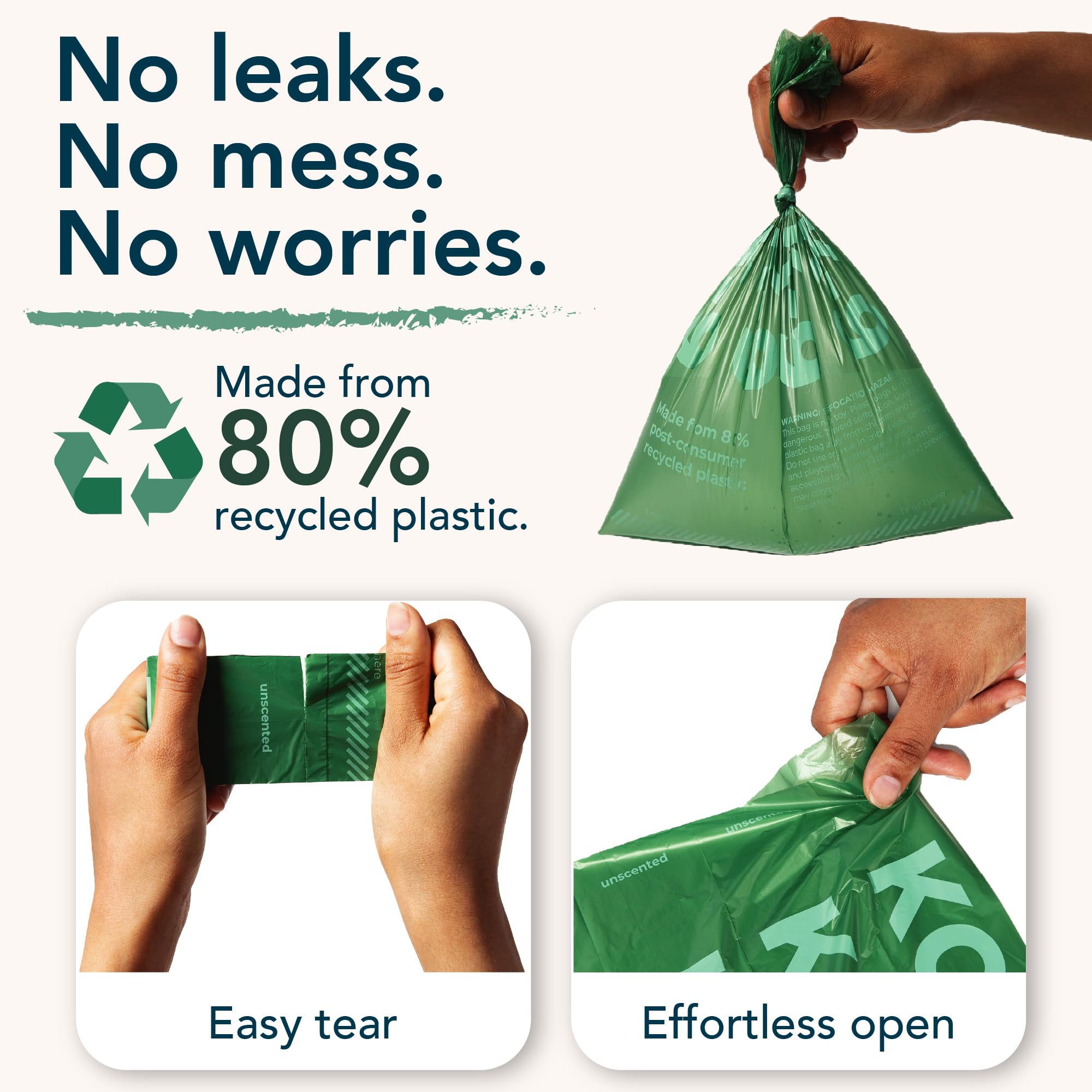 Bolsas para excrementos para perros, a prueba de fugas, extra gruesas, hechas de 80% plástico reciclado (sin perfume, 270 bolsas)