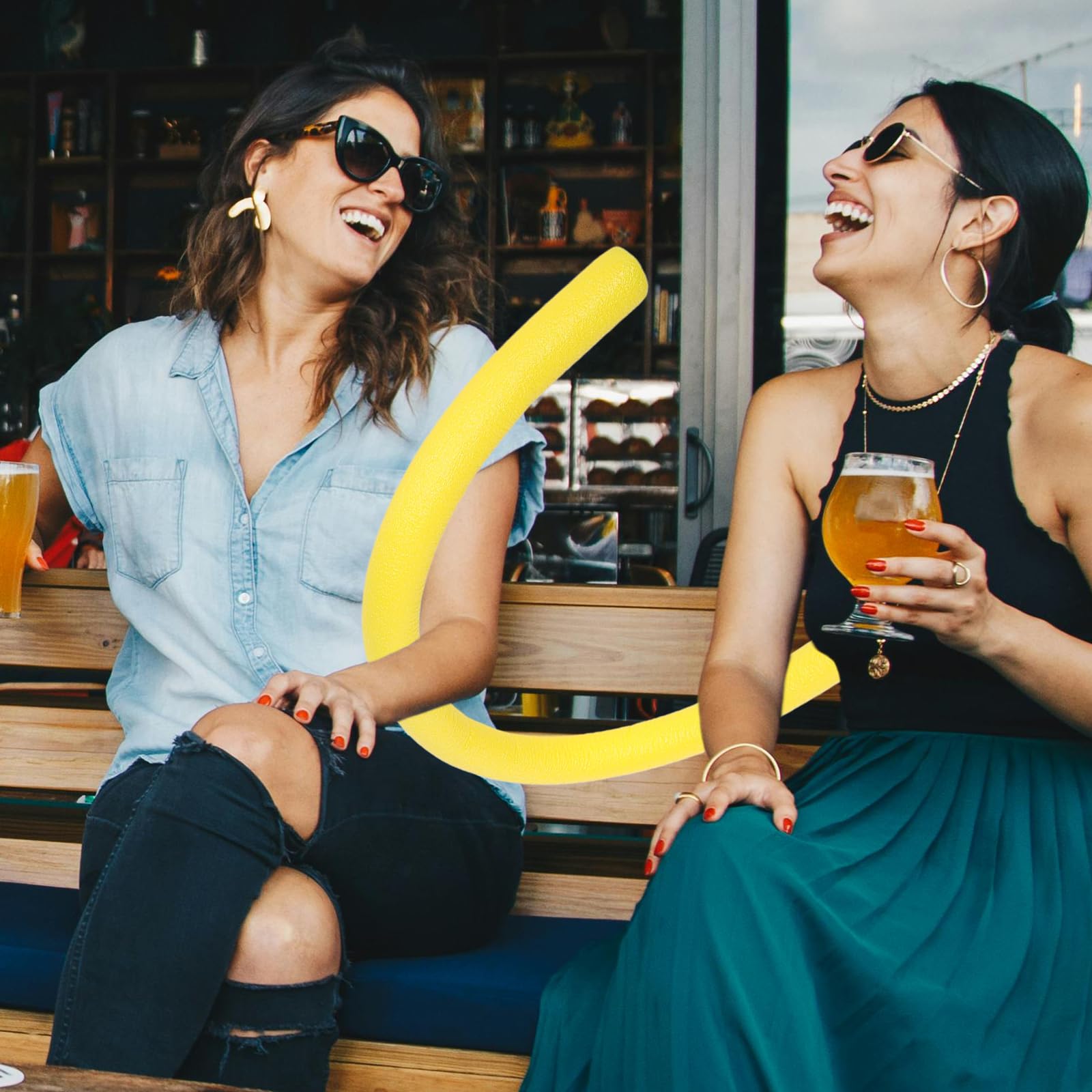 LOGOFUN 4 pcs Pool Noodles Foam Swim Noodles Hollow Swimming Pool Noodle Buck Bright Pool Noodles Floats Heavy Duty for Floating Craft Project - Yellow+Blue (150cm)