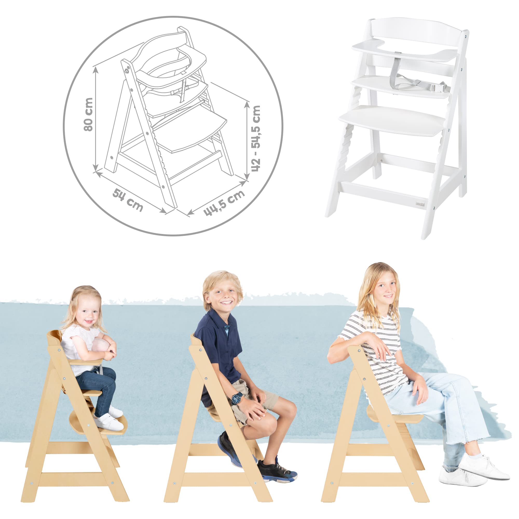 roba Seggiolone "Born Up" Set 2 in 1 - Design "Grigio trapuntato" - Funzione Pieghevole - Imbracatura - 2 Posizioni - da 0 a 6 Mesi - Legno Laccato Bianco/Grigio