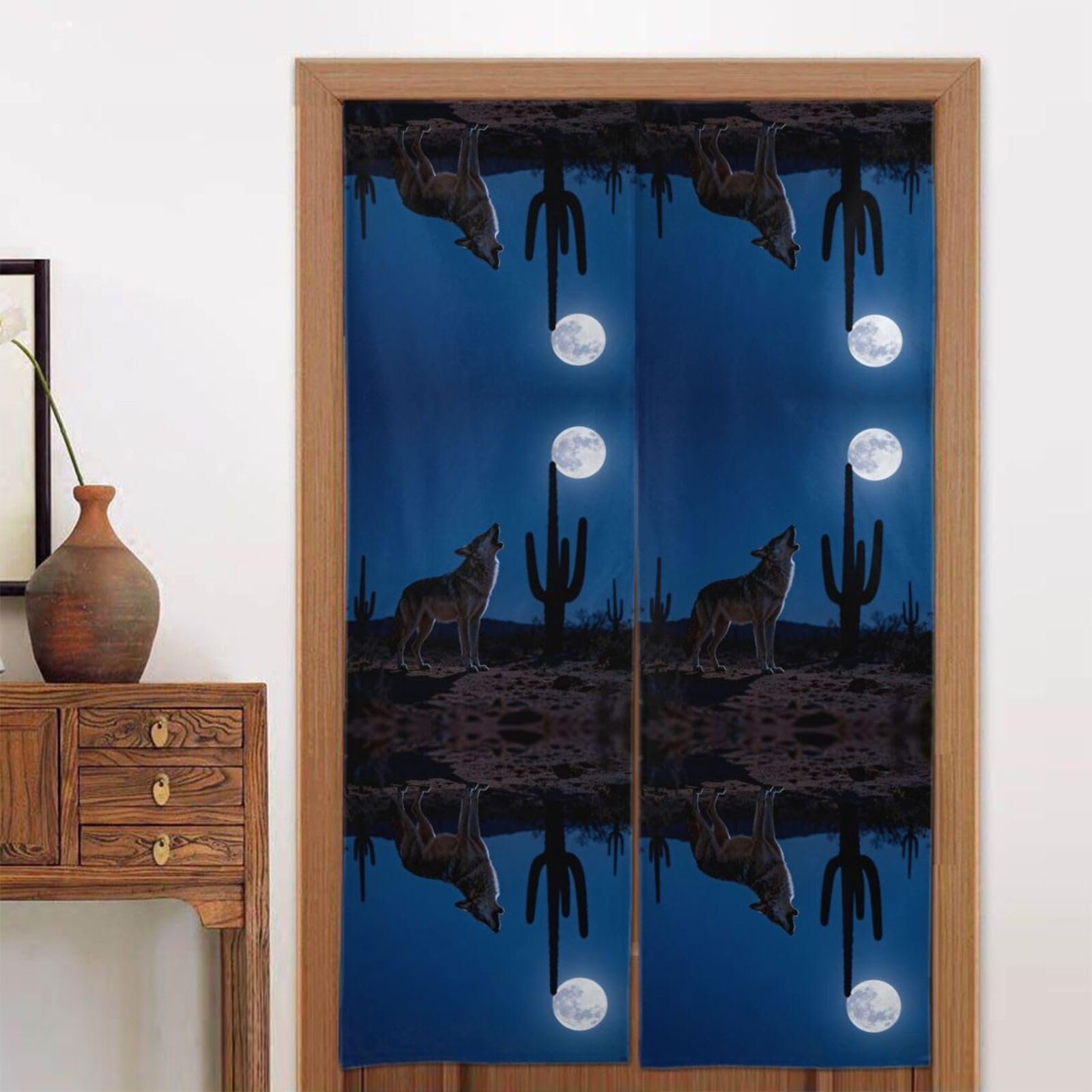 CNTDBU Coyote Howl Moon Door Curtain 34x56 Inch-Room Divider Panel for Privacy, Entryway Screen for Kitchen Bedroom
