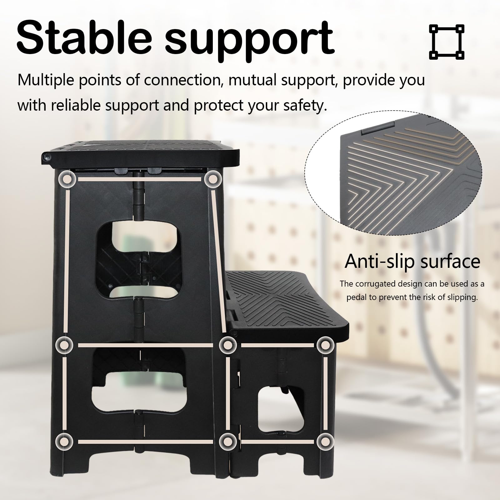 Taburete plegable de 2 pasos con banda de rodamiento antideslizante, capacidad de carga de 150 kg para niños con taburete plegable para cocina, hogar, oficina, exterior