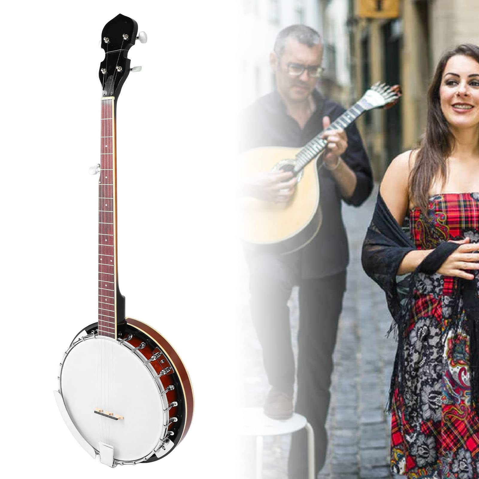 Banjo a 5 Corde, Banjo a 5 Corde Strumento Musicale a Corde Professionale con Chiave Inglese per Principianti Adulti