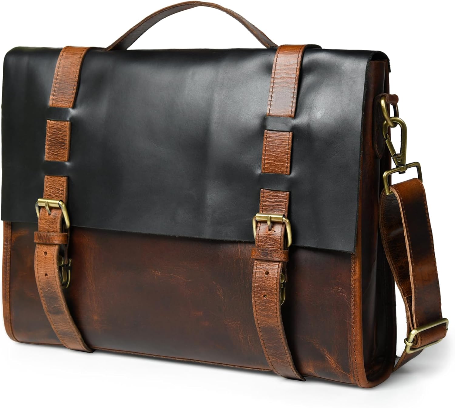 Leather Laptop Messenger Bag for Men & Women 15 Inch Full Grain Cowhide Hardwax Leather Cotton Lining