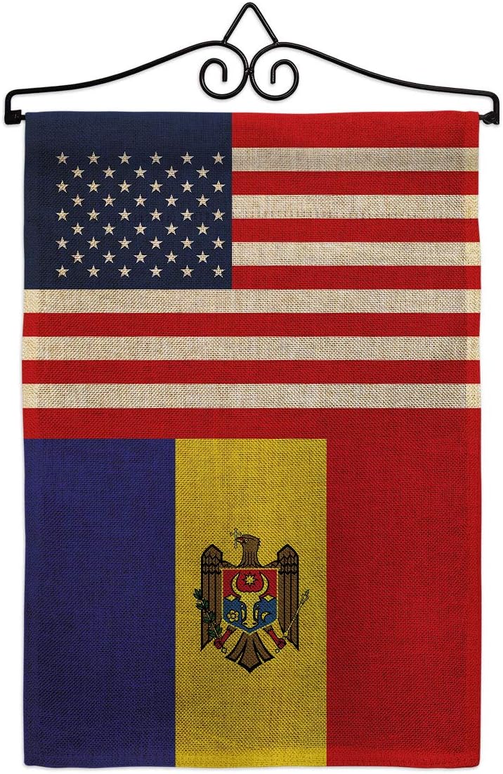 Moldova US Friendship Garden Flag Set Wall Holder Regional USA American Alliance World Country Particular Area Small Decorative Gift Yard House Banner Made In 13 X 18.5