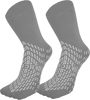 HCS XL Non-Slip Hospital Socks with Grips for Women & Men (6 Pairs) - 360 All-Around Tread Non-Slip Sock for Elderly/Seniors - Hospital Grip Socks, Fall Risk Patient Slippers (Gray, XL)