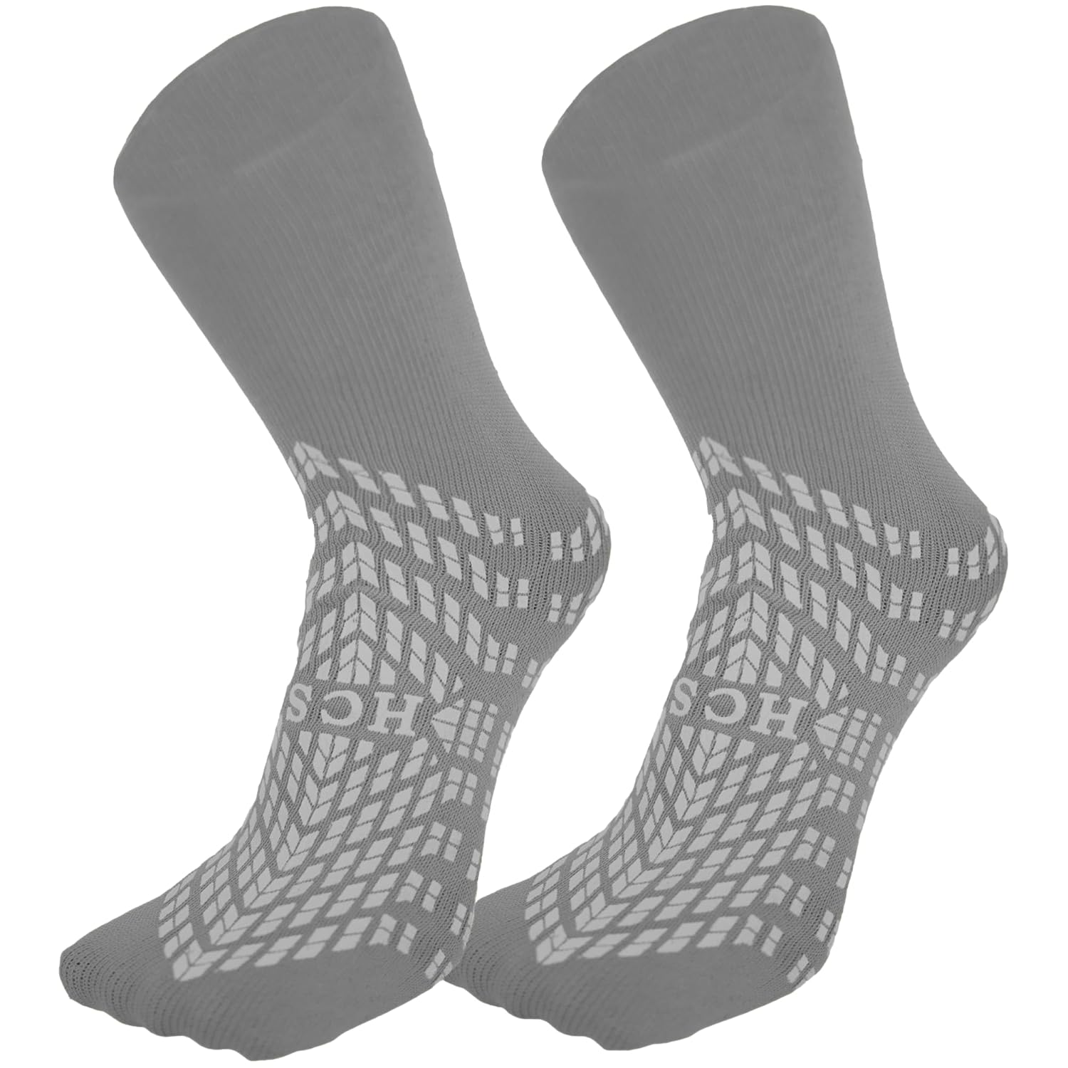 HCS XL Non-Slip Hospital Socks with Grips for Women & Men (6 Pairs) - 360 All-Around Tread Non-Slip Sock for Elderly/Seniors - Hospital Grip Socks, Fall Risk Patient Slippers (Gray, XL) X-Large Grey
