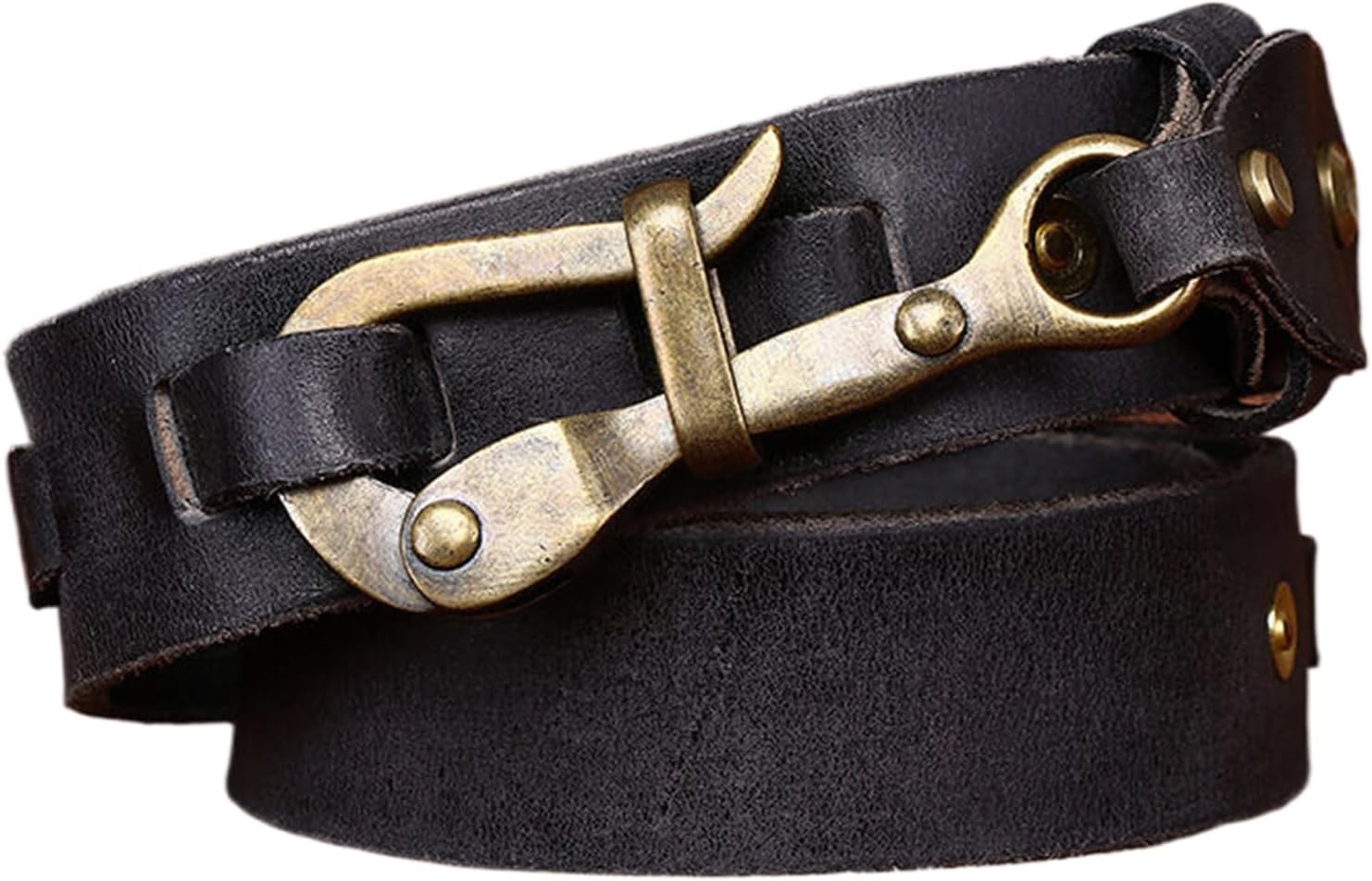 Full Grain Genuine Real Leather Belt for Men, Natural Solid Brass Buckle Ring & Hook, Western Cowboy Belt for Jeans