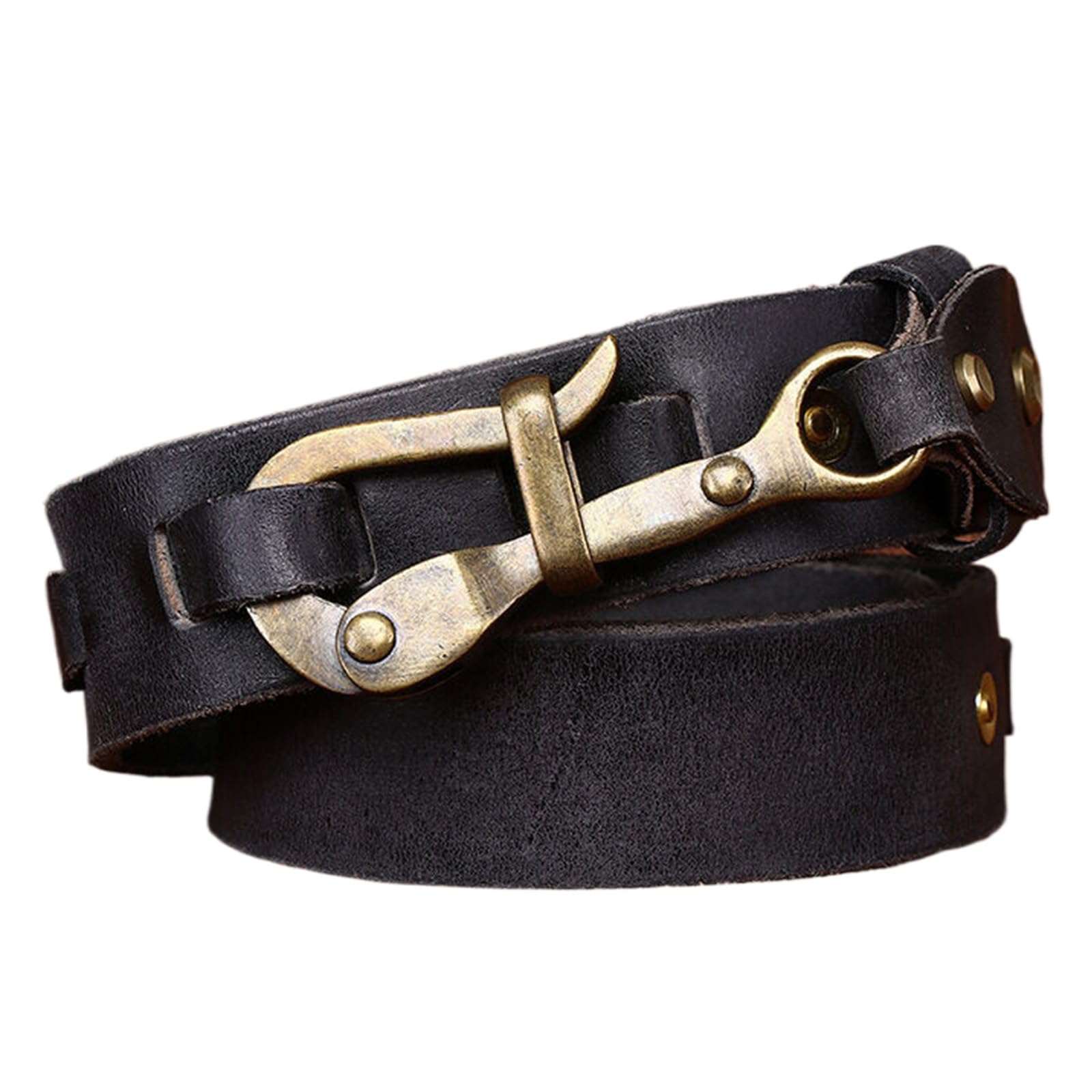 Jiary Unisex Black Full Grain Genuine Real Leather Belt For Men, Natural Solid Brass Buckle Ring & Hook, Western Cowboy Belt For Jeans,,115Cm/45.3''