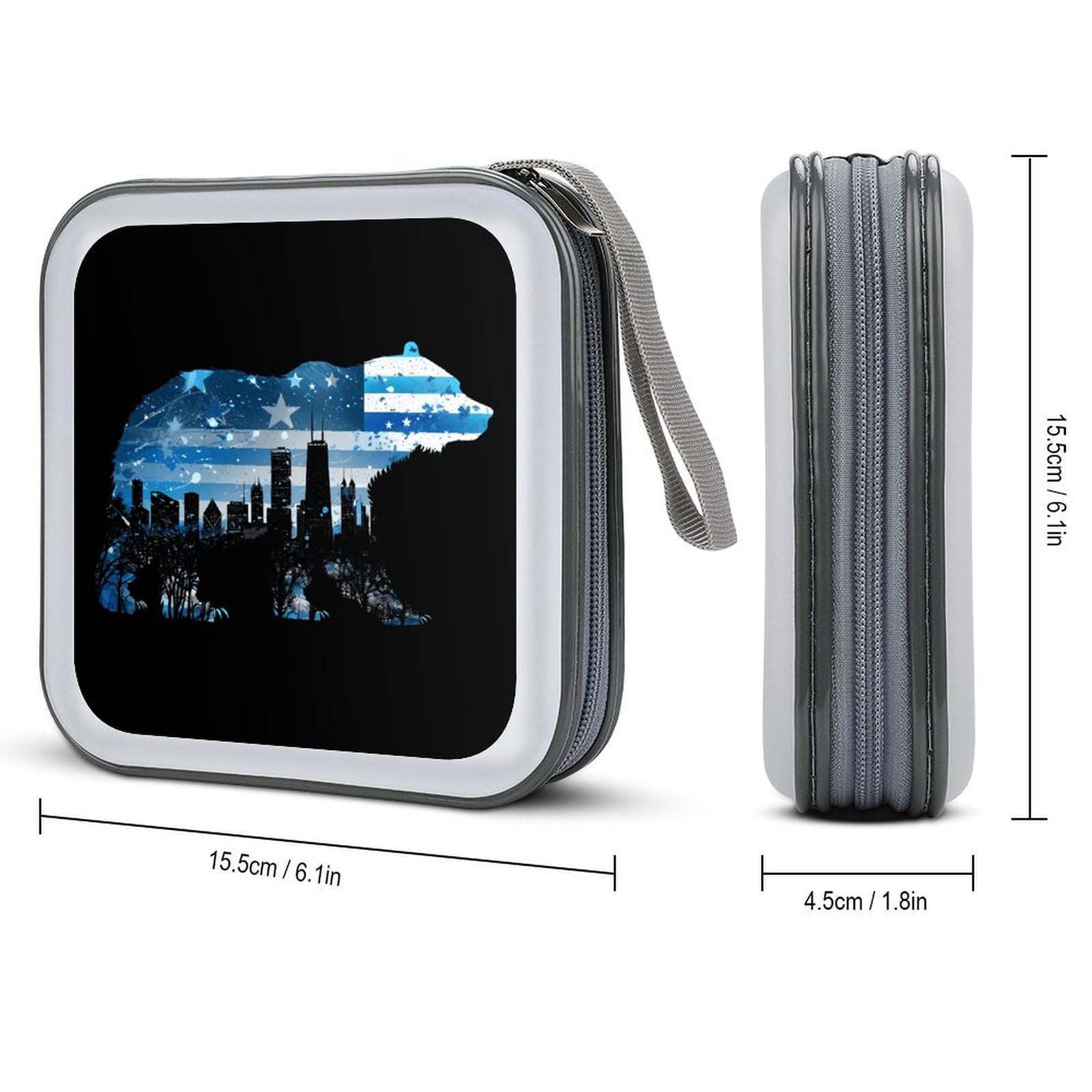 Am-erican Flag City Flag Bear Print CD Case Portable DVD Holder Storage Organizer for Home Travel