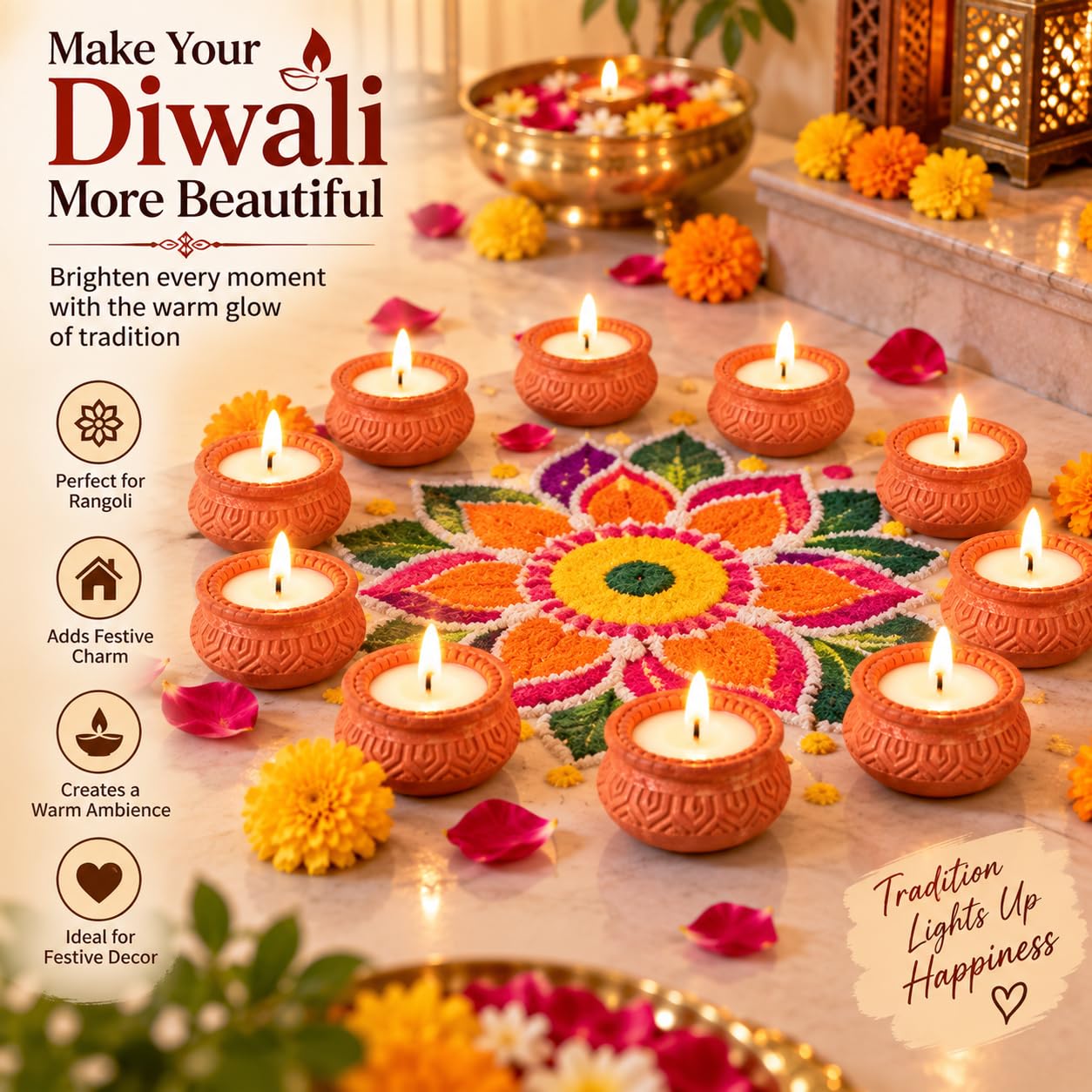 DIVAYANSHI Terracotta Tea Lights - Diwali Candles Pack of 12 -5 DIVAYANSHI Terracotta Tea Lights - Diwali Candles Pack of 12 -5
