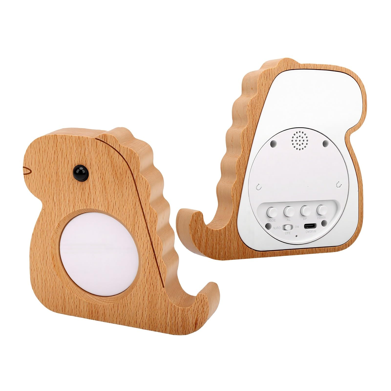 Adorable lampe murale en bois dinosaure LED veilleuse avec horloge pour chambre d'enfant Taille compacte 11,1 x 2 x 11,2 cm
